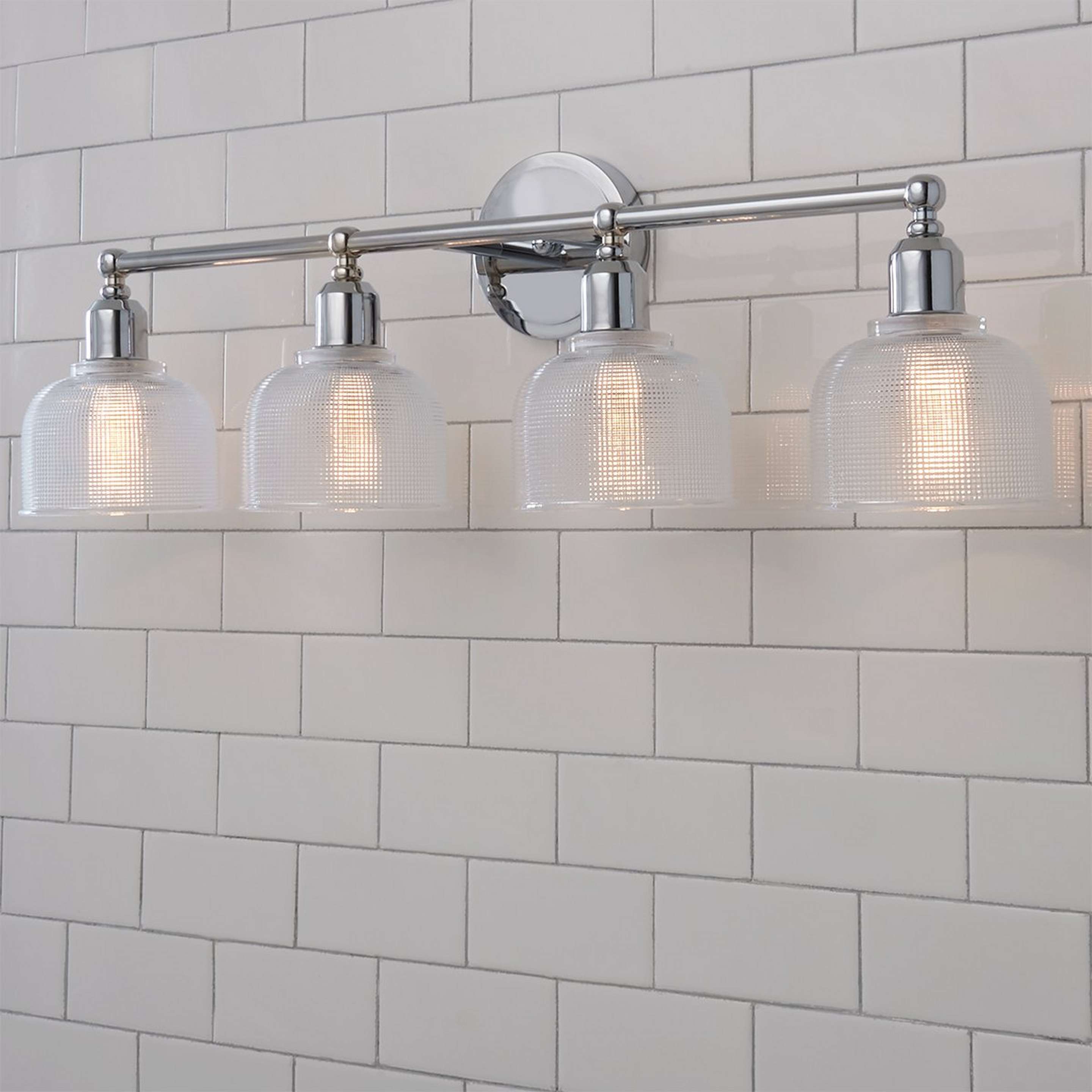 A Prismatic Glass Vanity Light - 4 Light with Chrome / Faceted Glass color