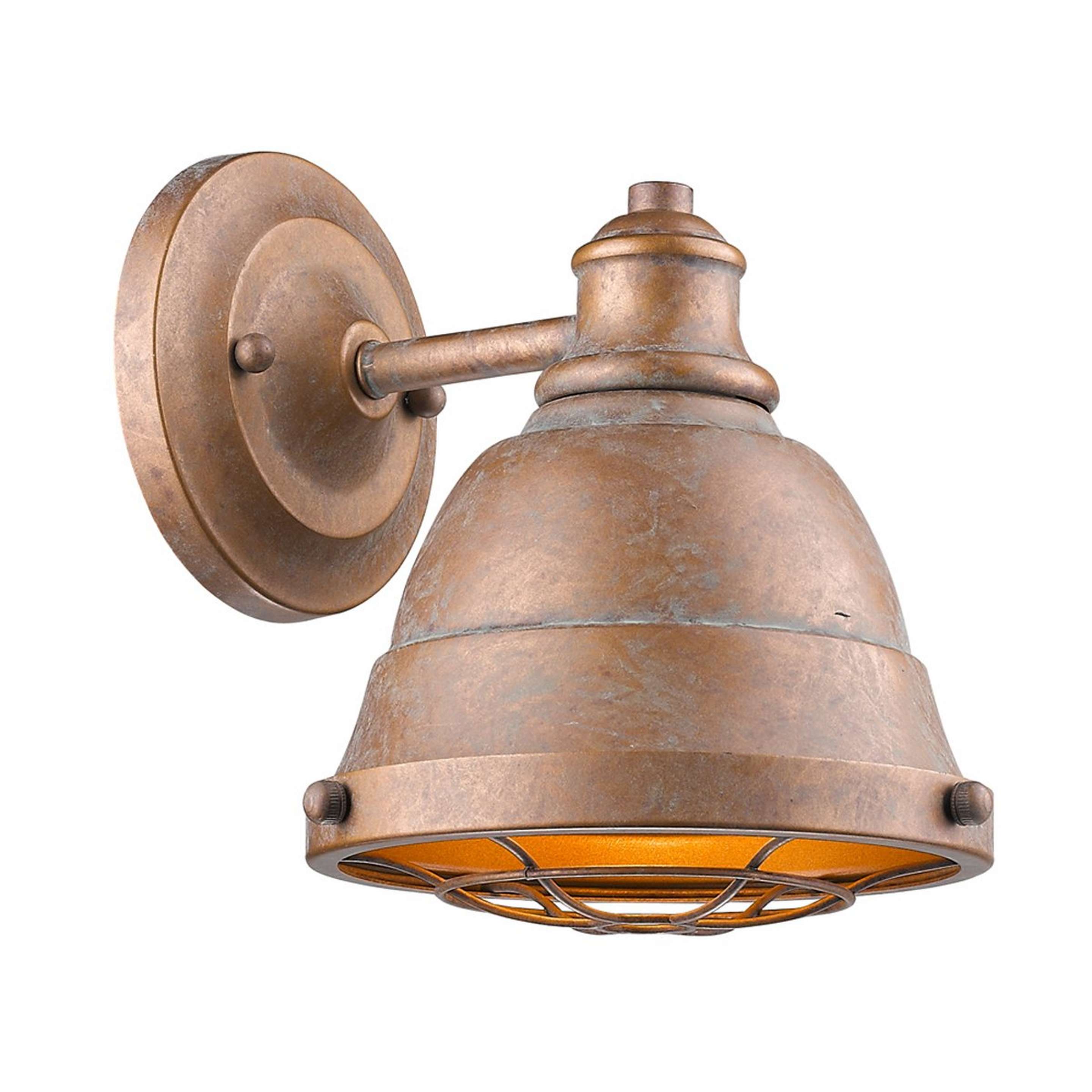 A Weathered Industrial Caged Bath Sconce with Copper Patina / Copper color