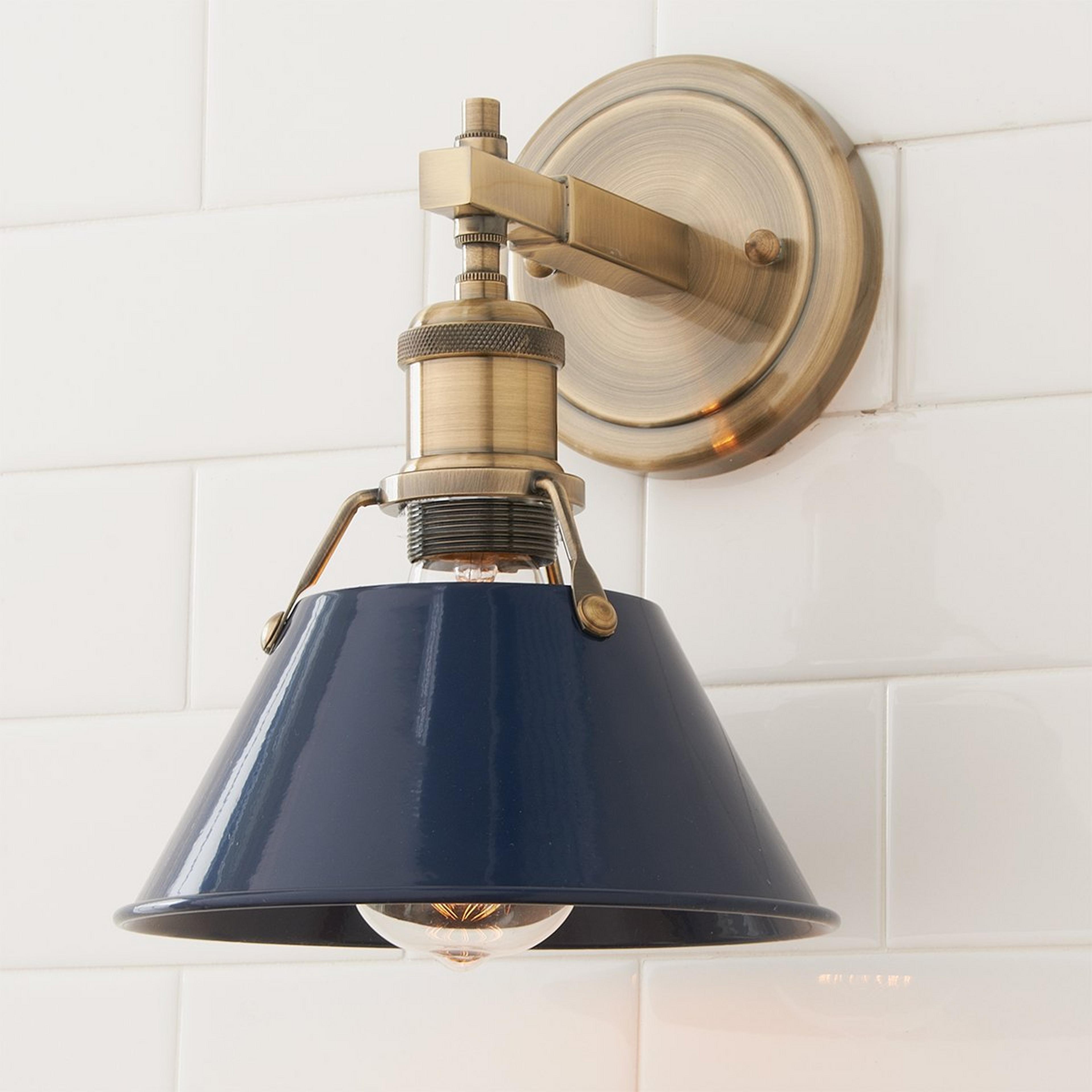 A Truncated Cone Shade Sconce with Aged Brass / Navy Blue color