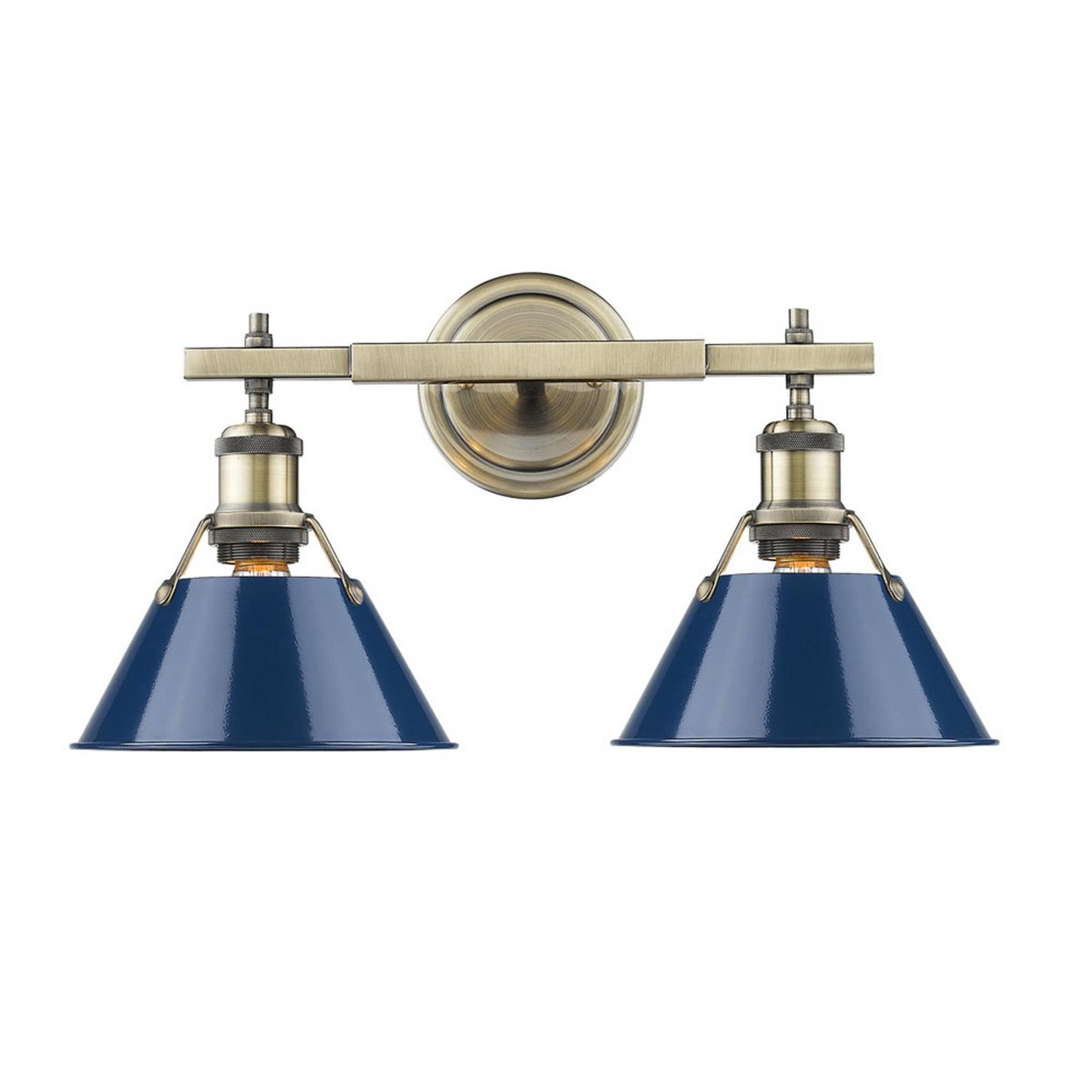 A Truncated Cone Shade Vanity Light - 2 light with Aged Brass / Navy Blue color