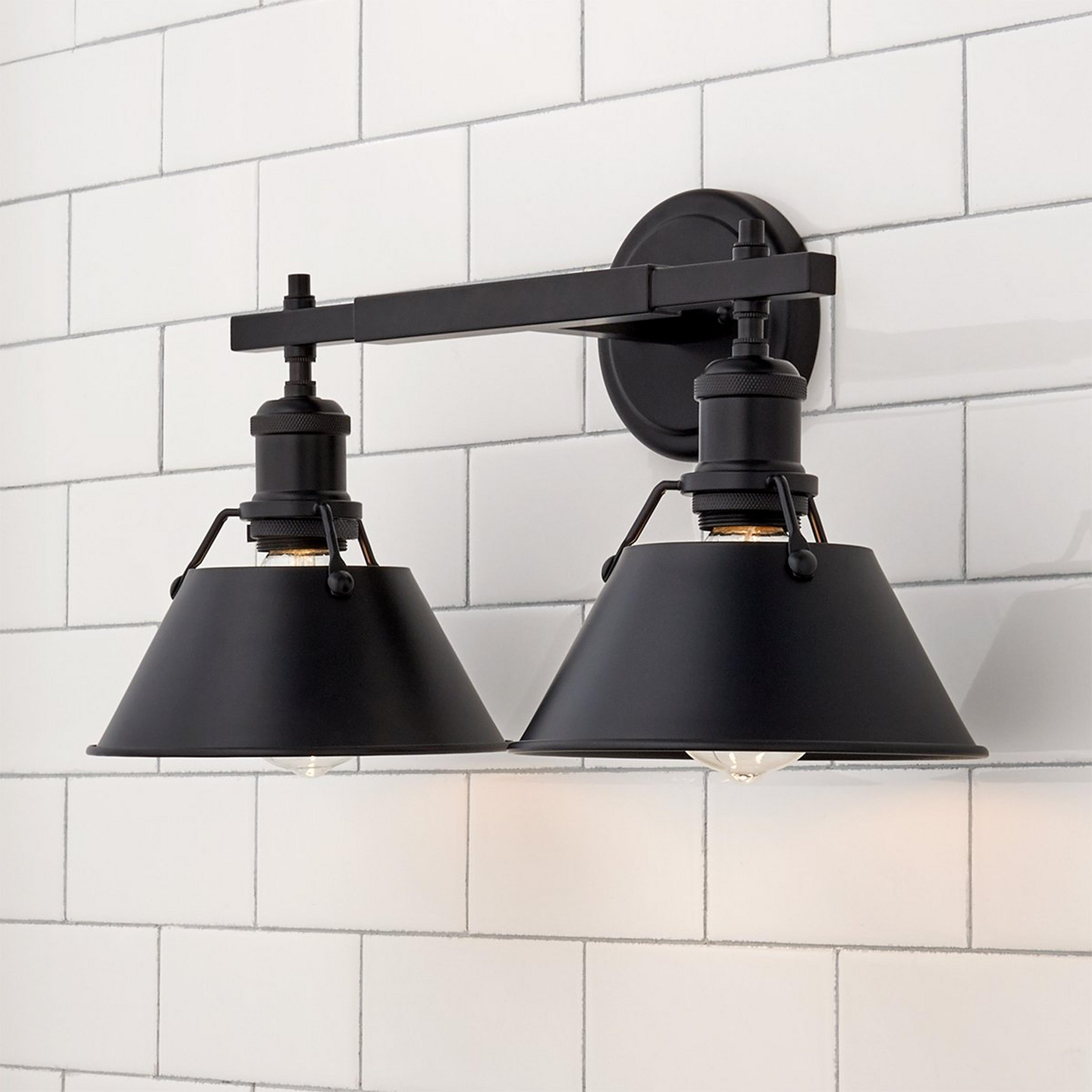 A Truncated Cone Shade Vanity Light - 2 light with Matte Black color