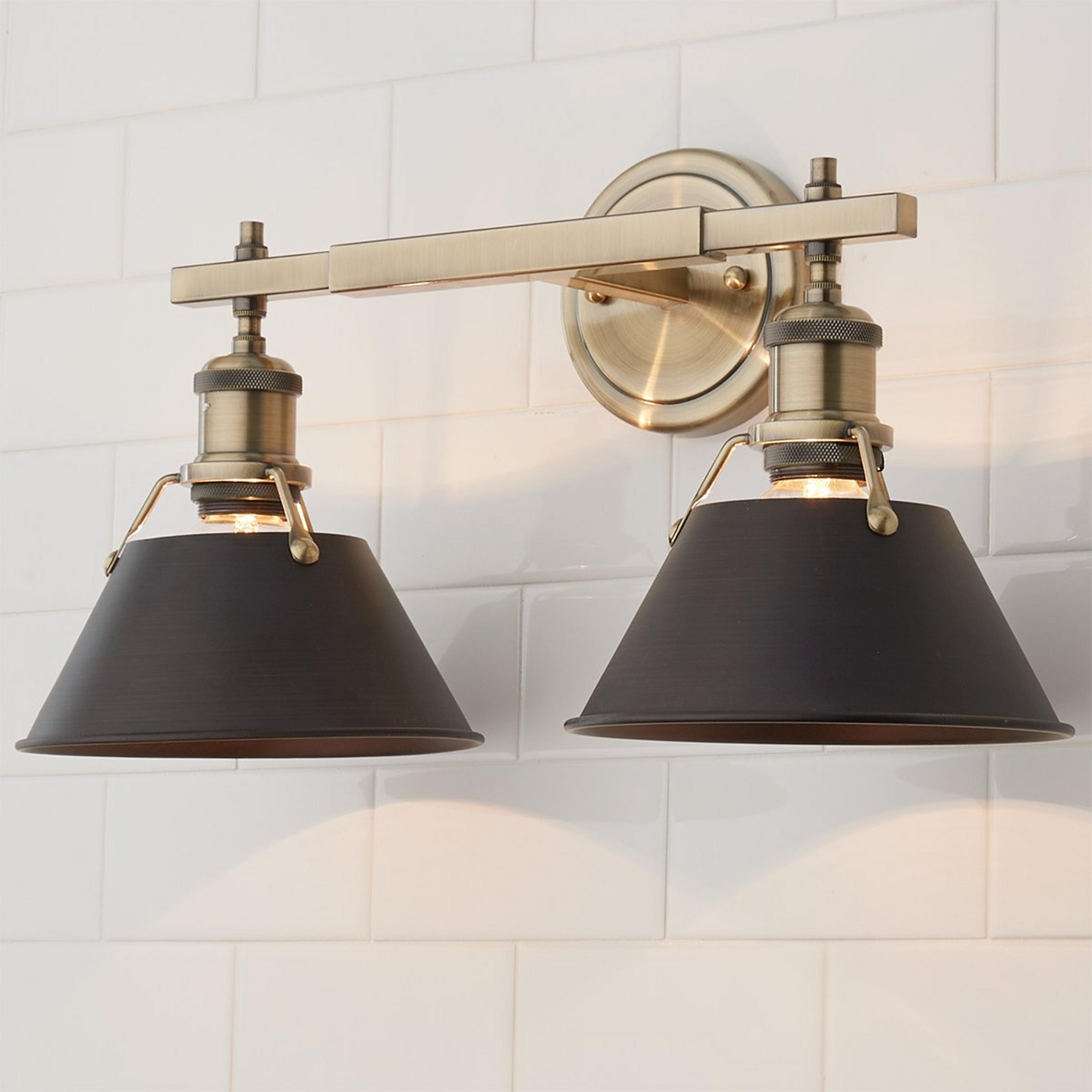 A Truncated Cone Shade Vanity Light - 2 light with Aged Brass / Bronze color