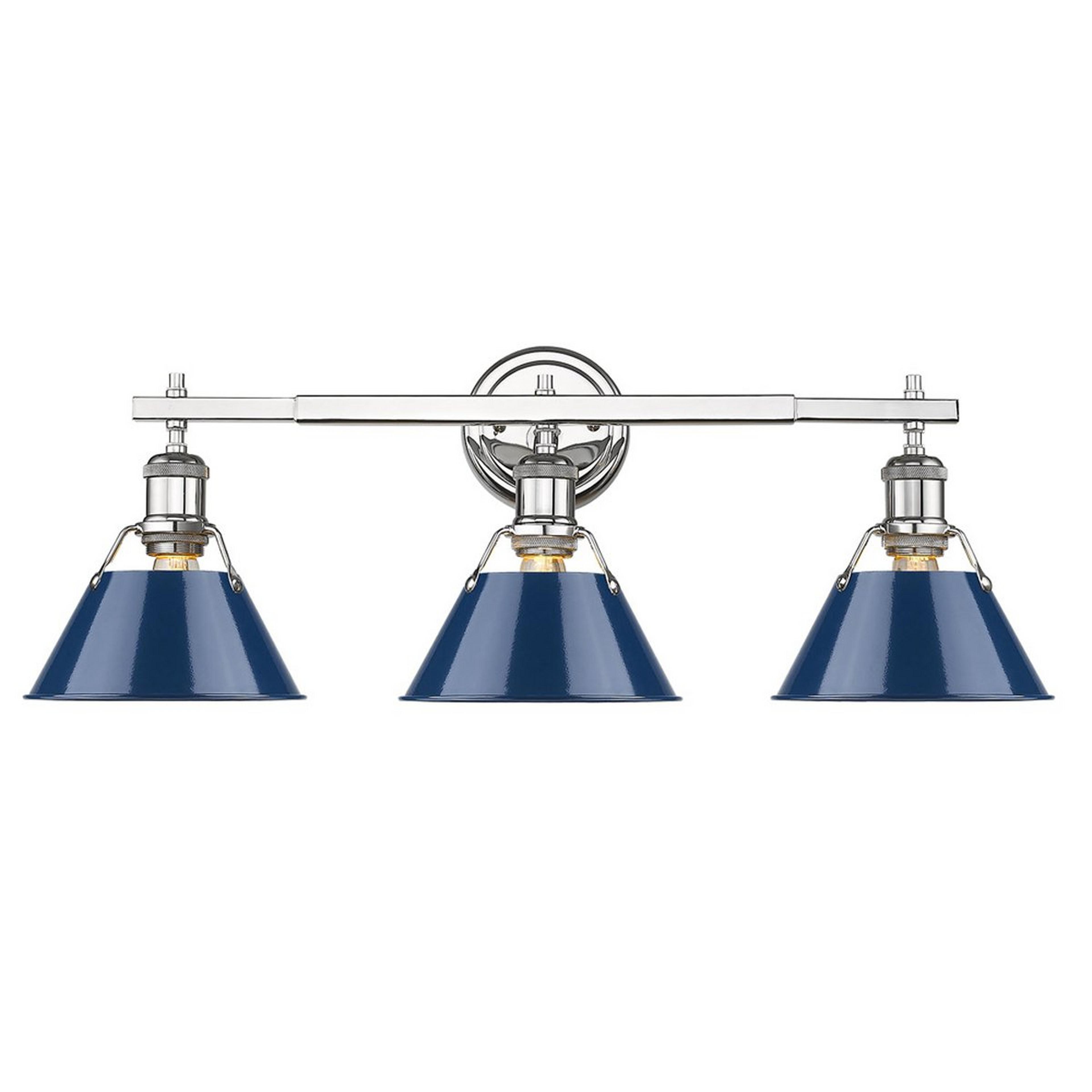 A Truncated Cone Shade Vanity Light - 3 light with Chrome / Navy Blue color
