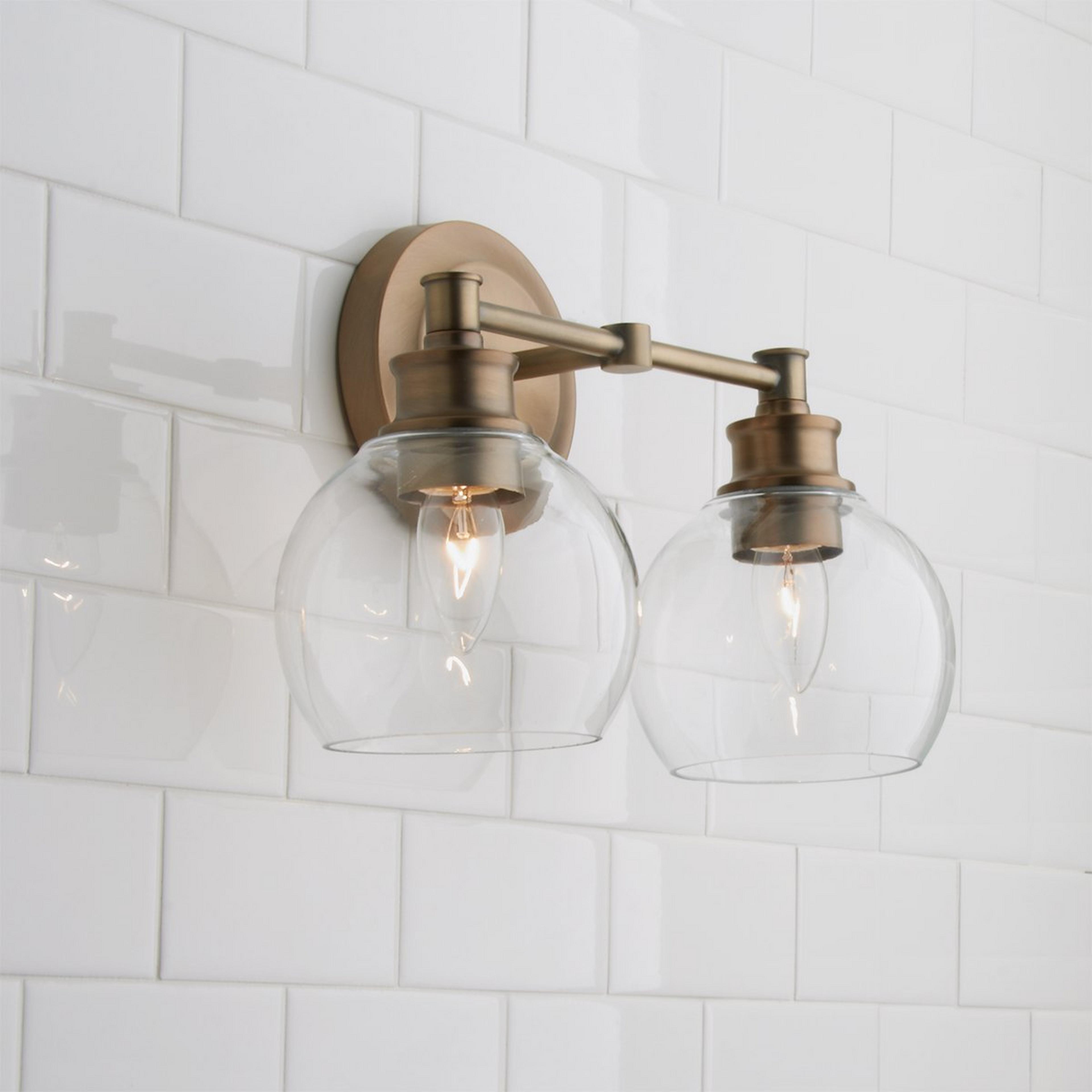A Volta Glass Vanity Light - 2 Light with Aged Brass / Clear color