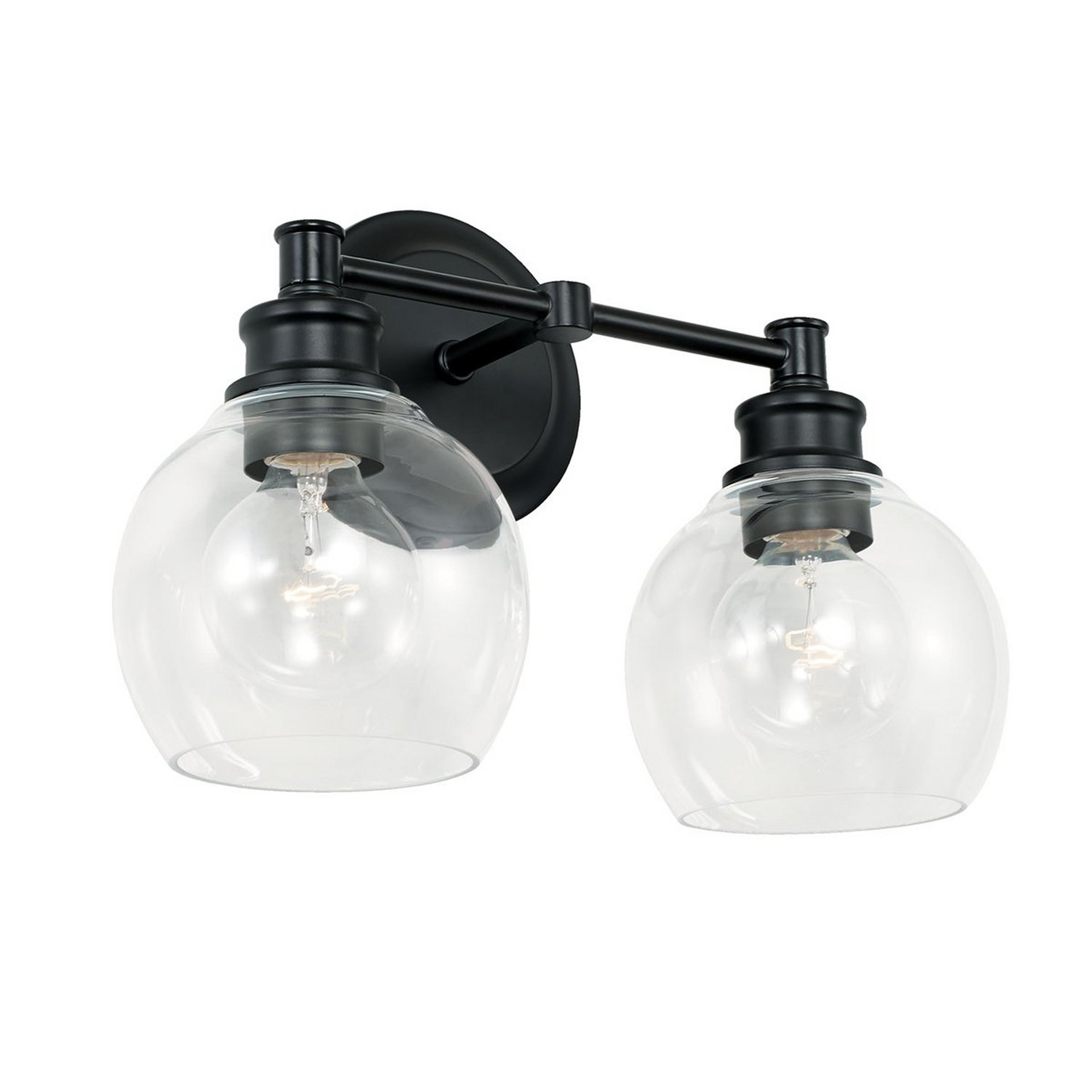 A Volta Glass Vanity Light - 2 Light with Matte Black / Clear color