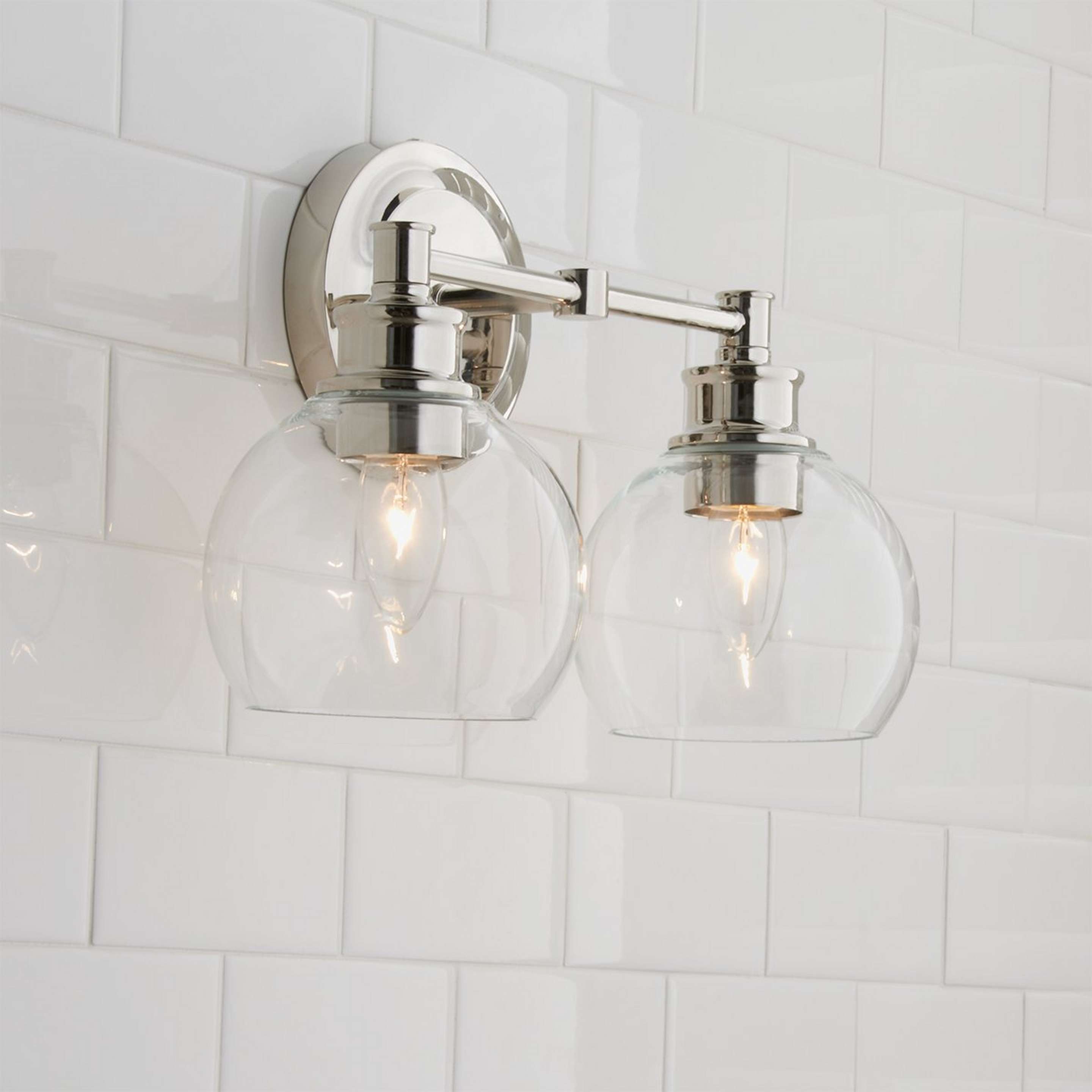 A Volta Glass Vanity Light - 2 Light with Polished Nickel / Clear color