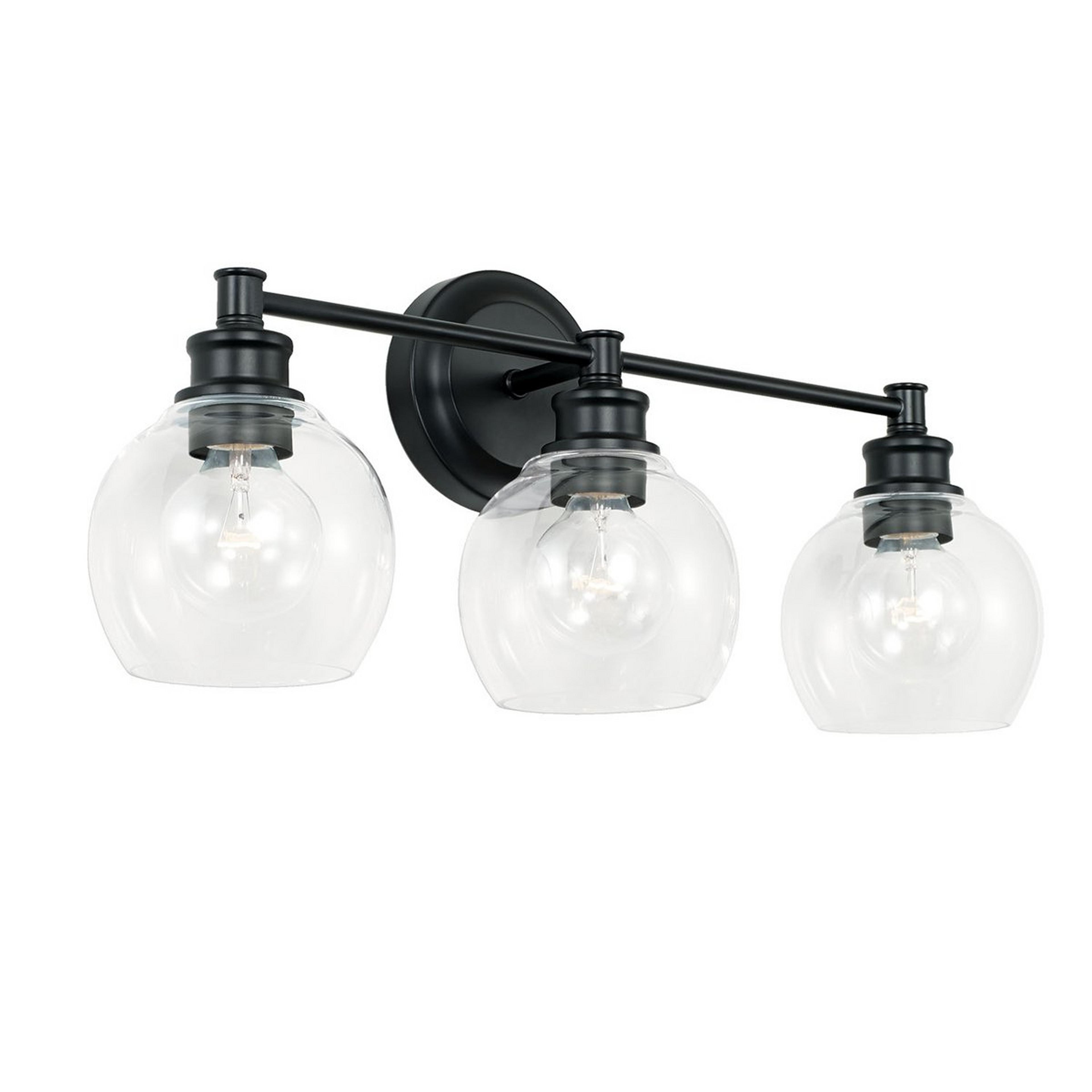 A Volta Glass Vanity Light - 3 Light with Matte Black / Clear color