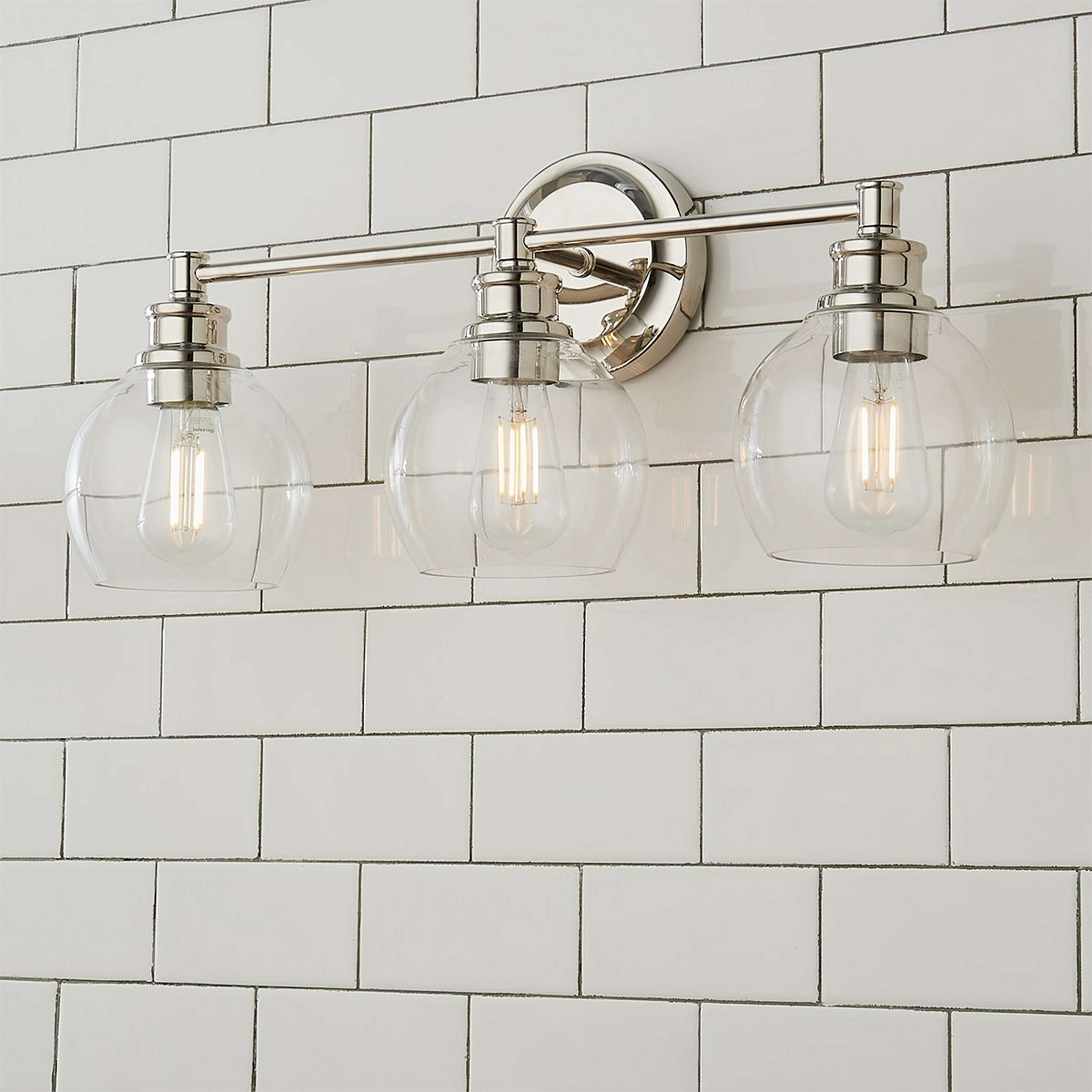 A Volta Glass Vanity Light - 3 Light with Polished Nickel / Clear color