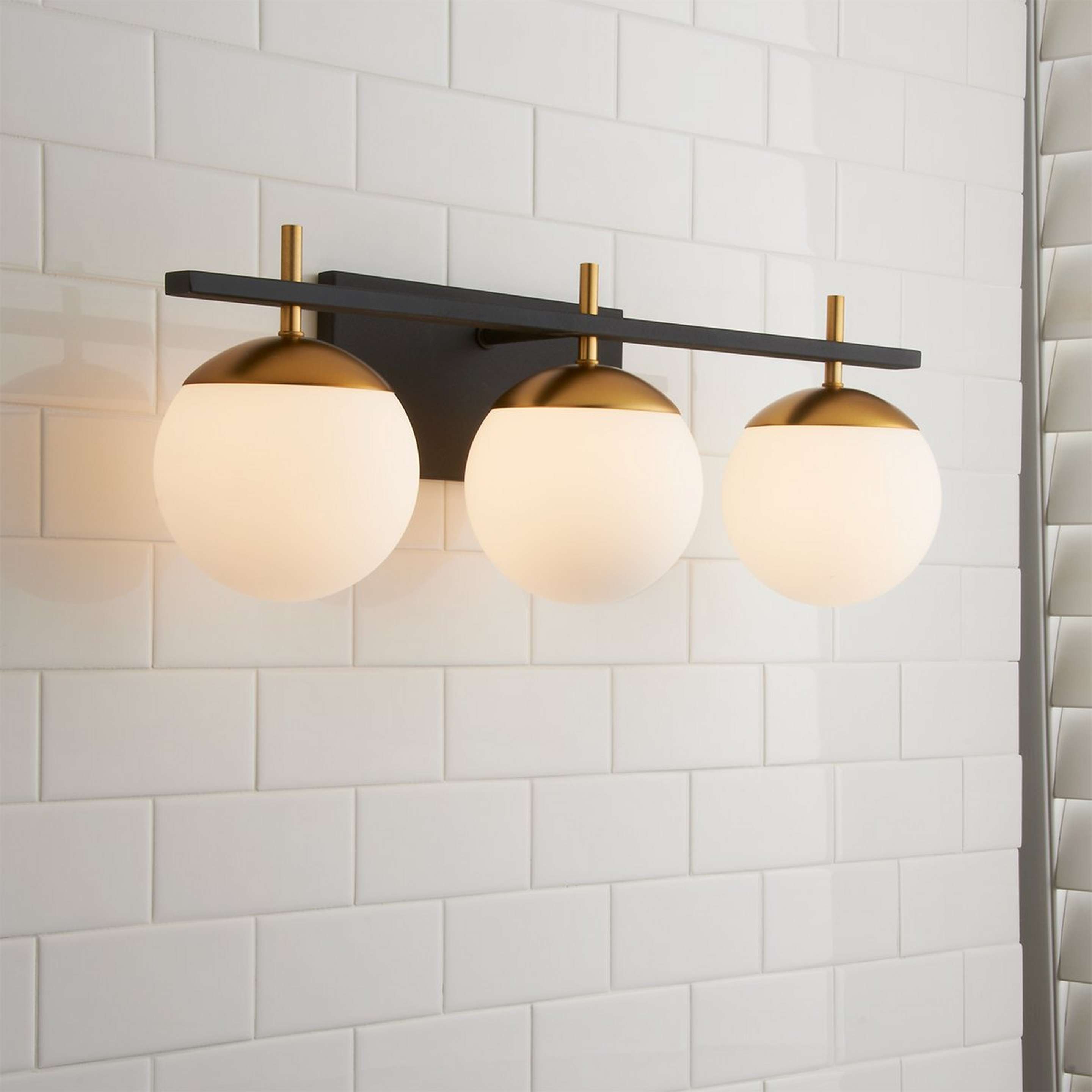 A Harmony Globes Vanity Light - 3 light with Black / Satin Gold color