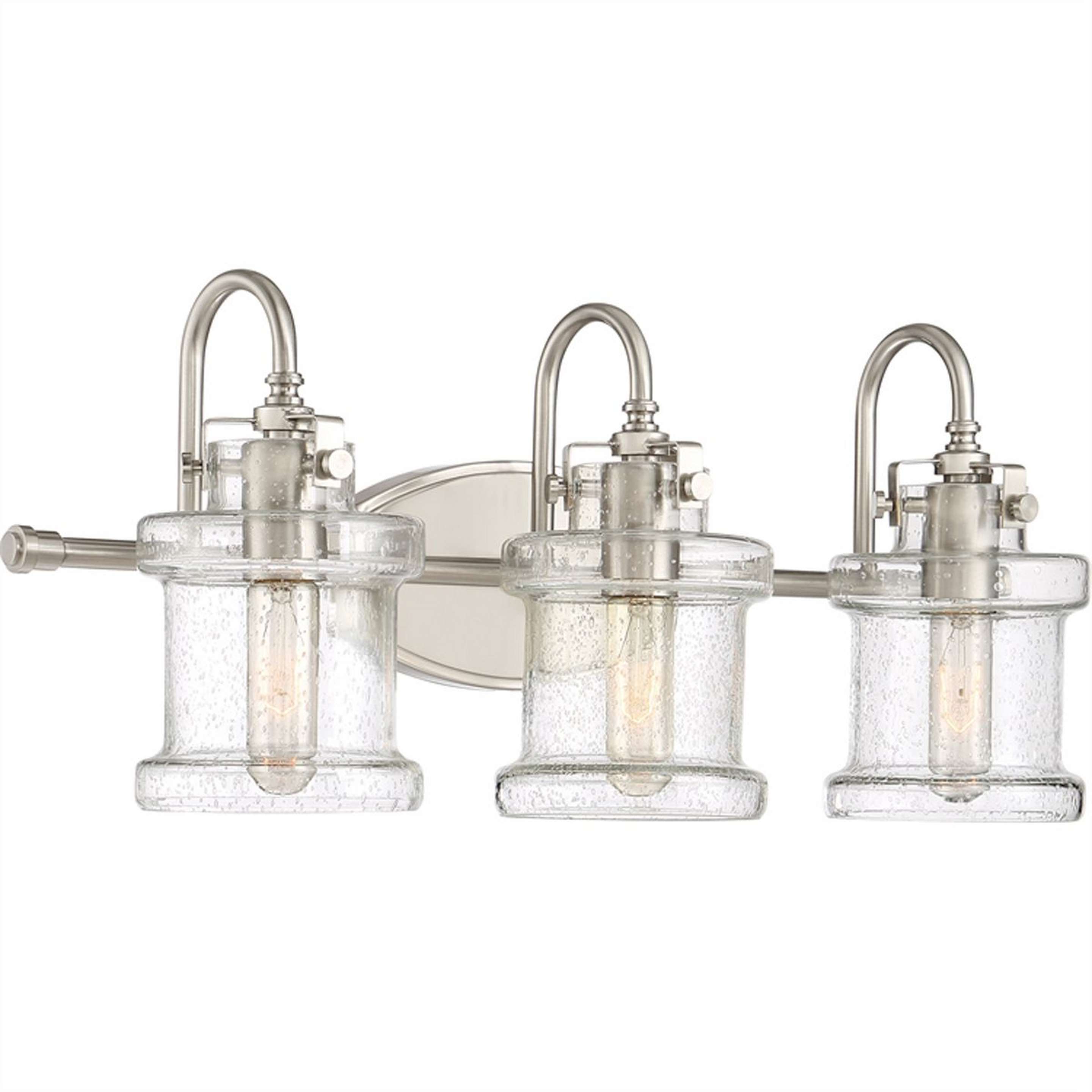 A Hatteras Jar Vanity Light - 3 Light with Brushed Nickel / Seeded Glass color
