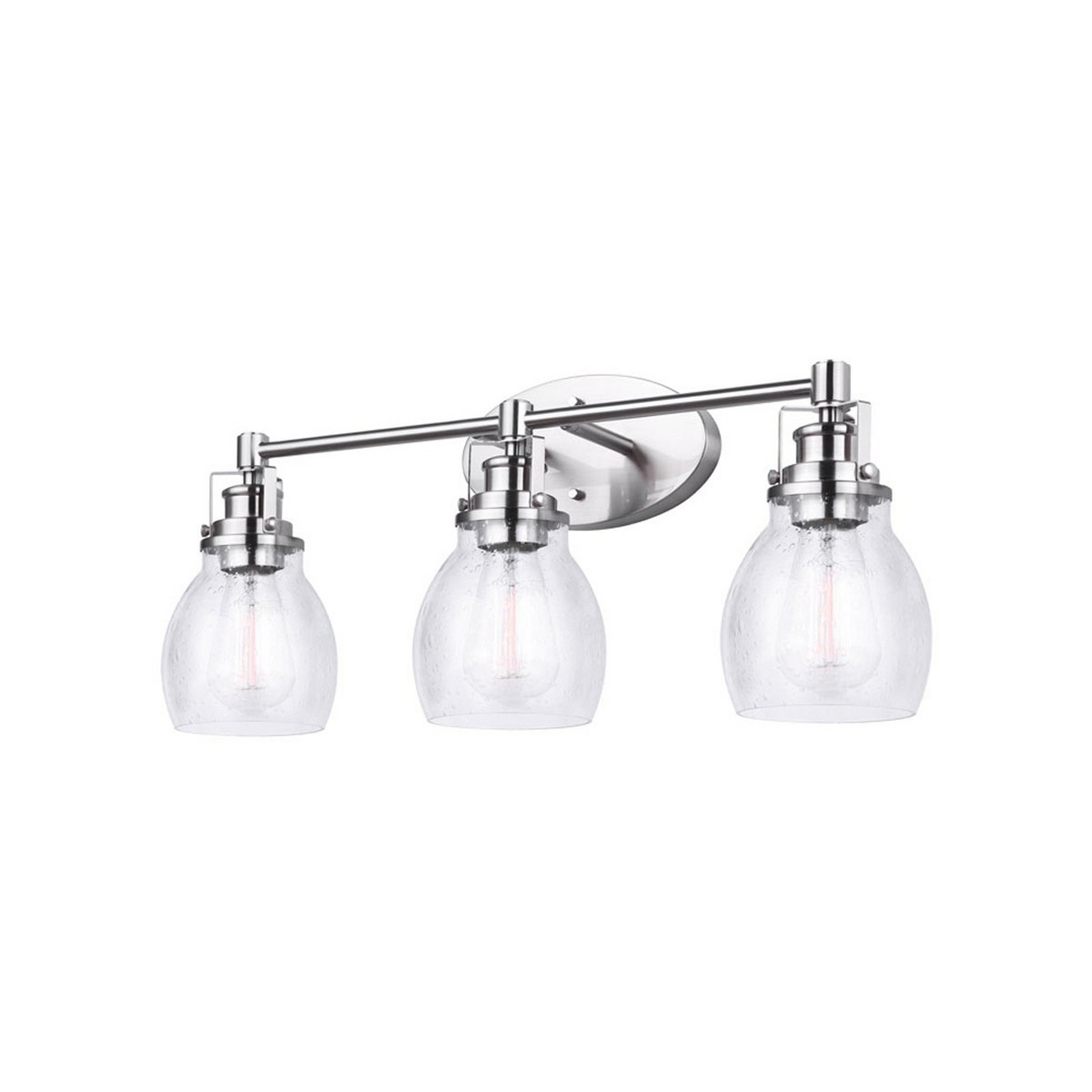A Soft Seeded Vanity Light - 3 Light with Brushed Nickel / Seeded Glass color