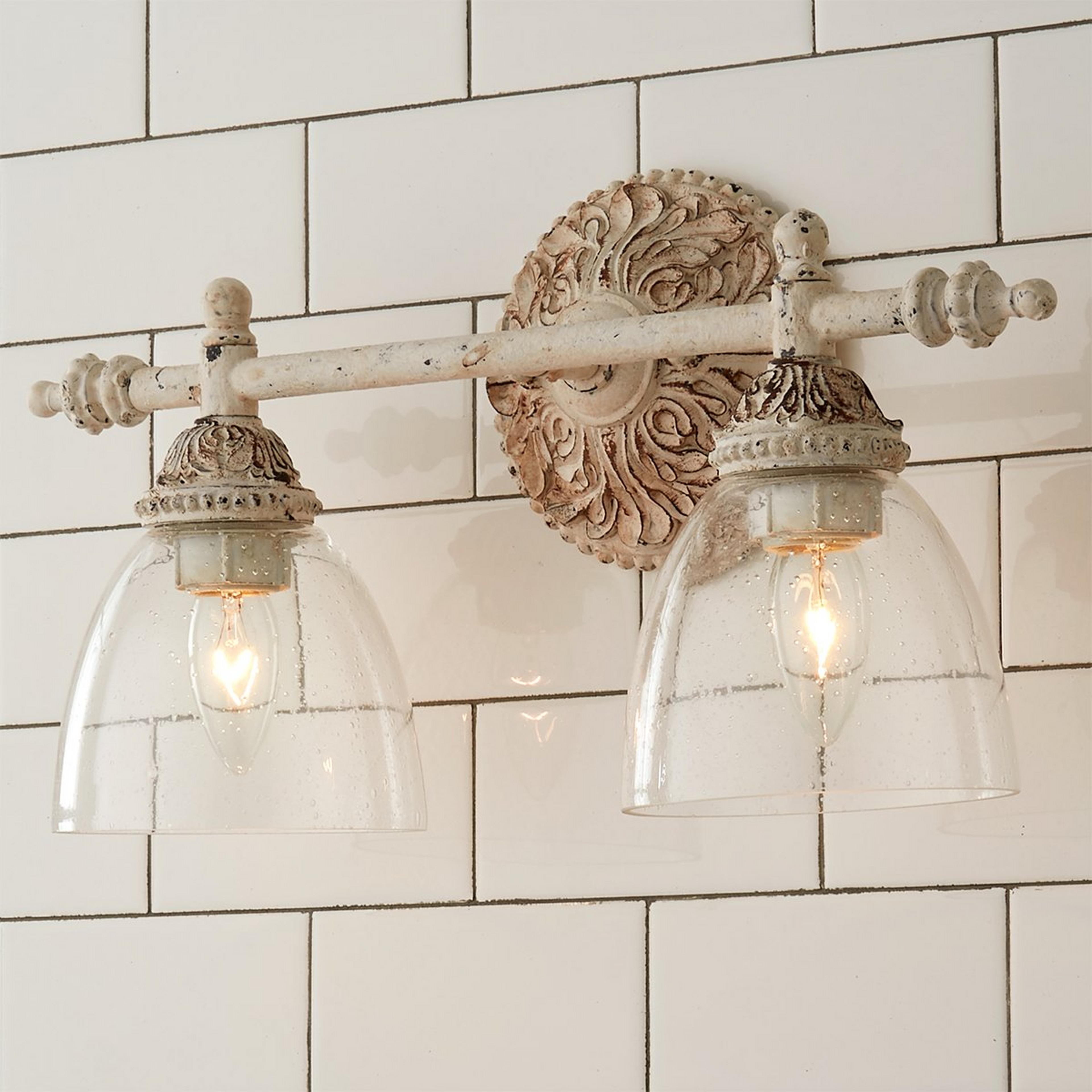 A Paris Market Vanity Light - 2 Light with Vintage Ivory / Seedy Glass color