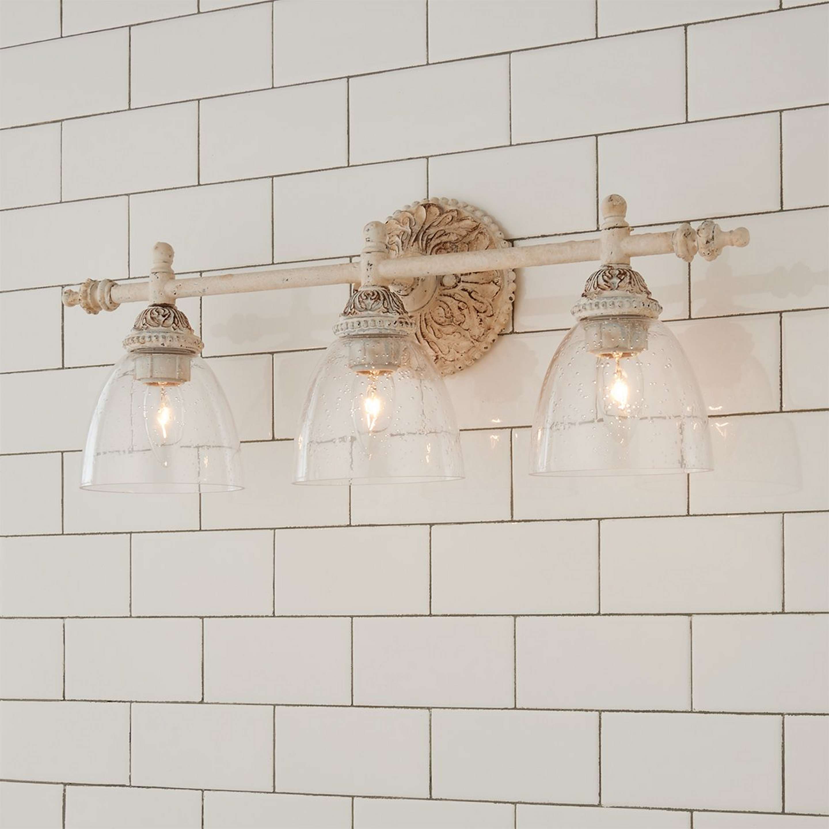 A Paris Market Vanity Light - 3 Light with Vintage Ivory / Seedy Glass color