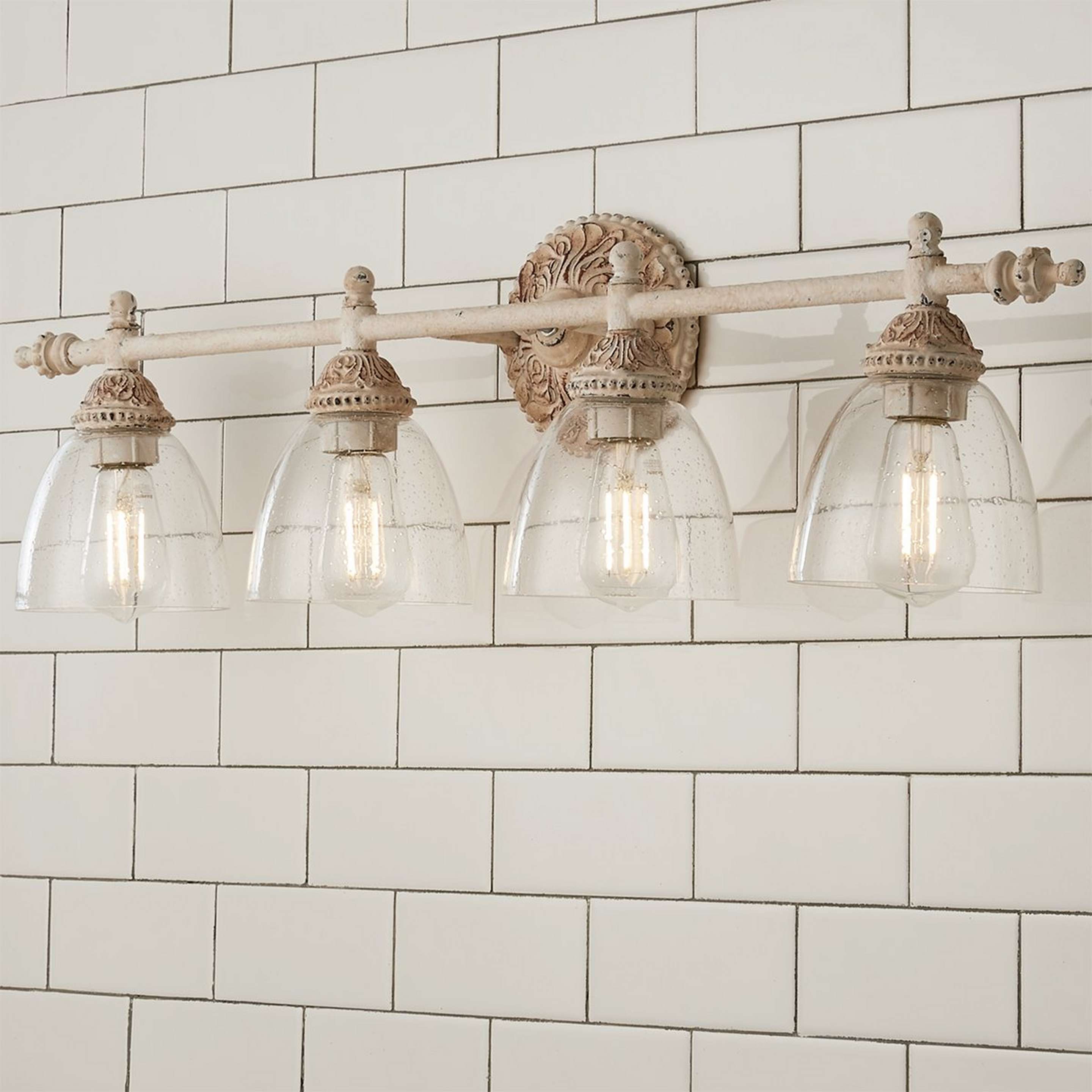 A Paris Market Vanity Light - 4 Light with Vintage Ivory / Seedy Glass color