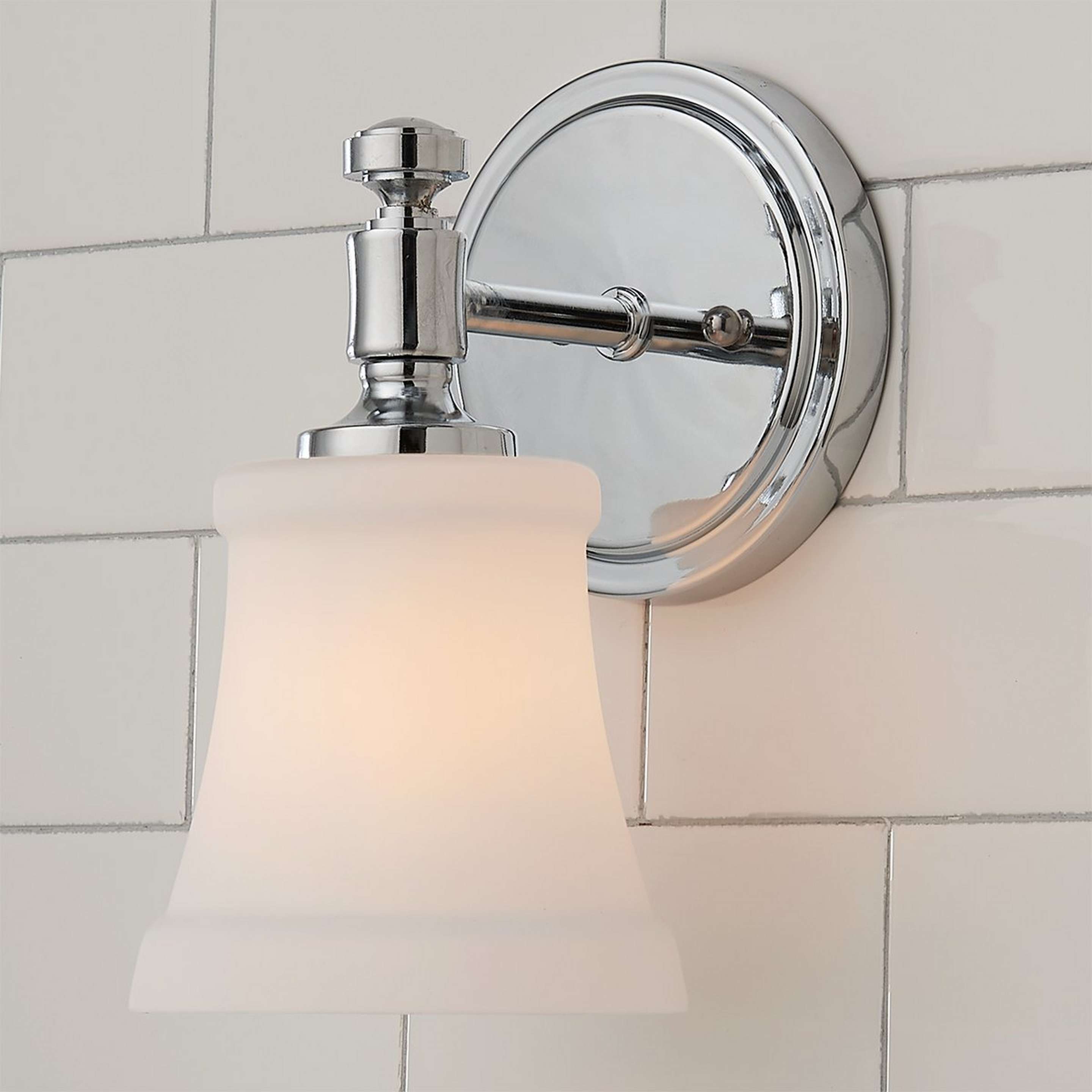 A Mercer White Glass Bath Sconce with Chrome / Opal color