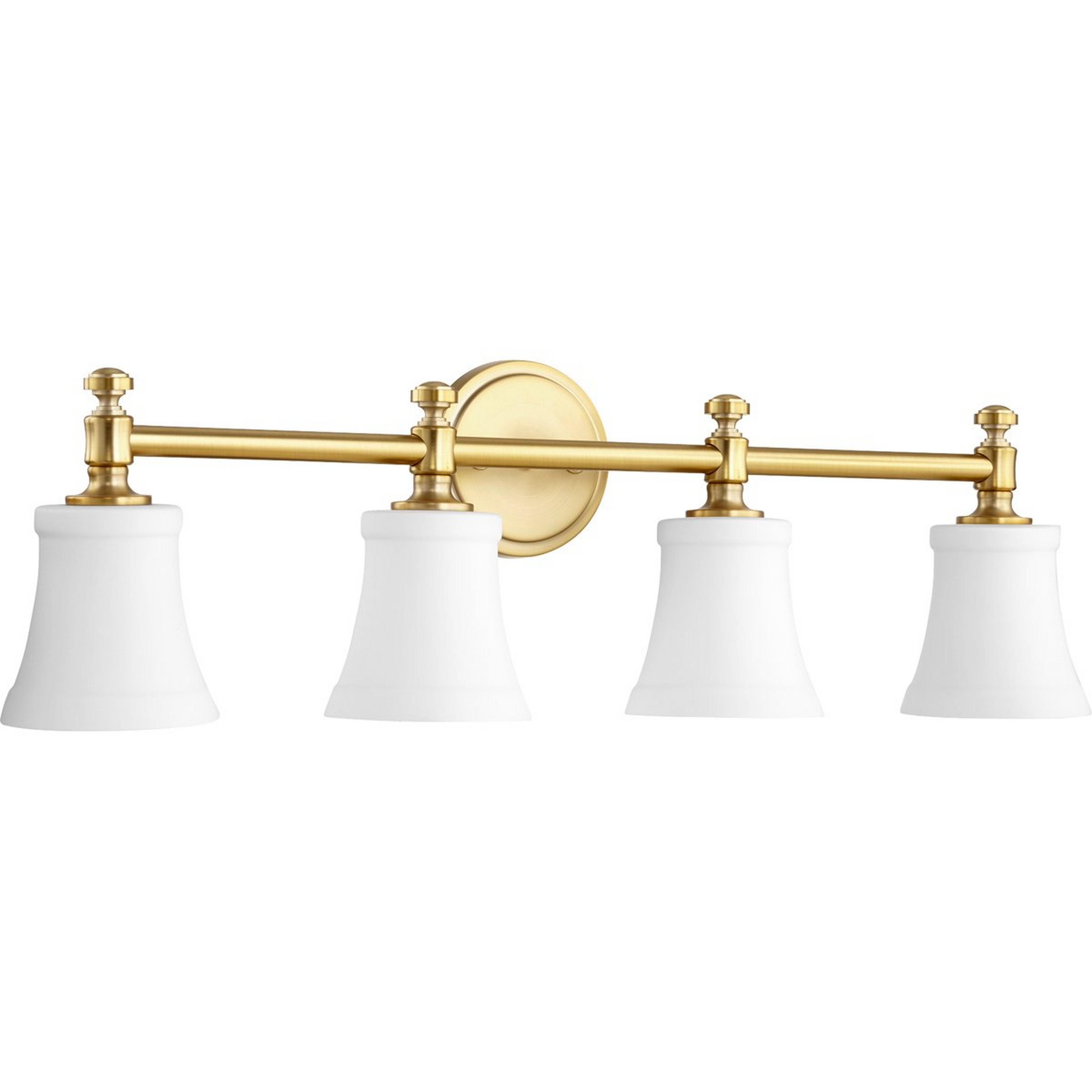 A Mercer White Glass Vanity Light - 4 Light with Aged Brass / Opal color