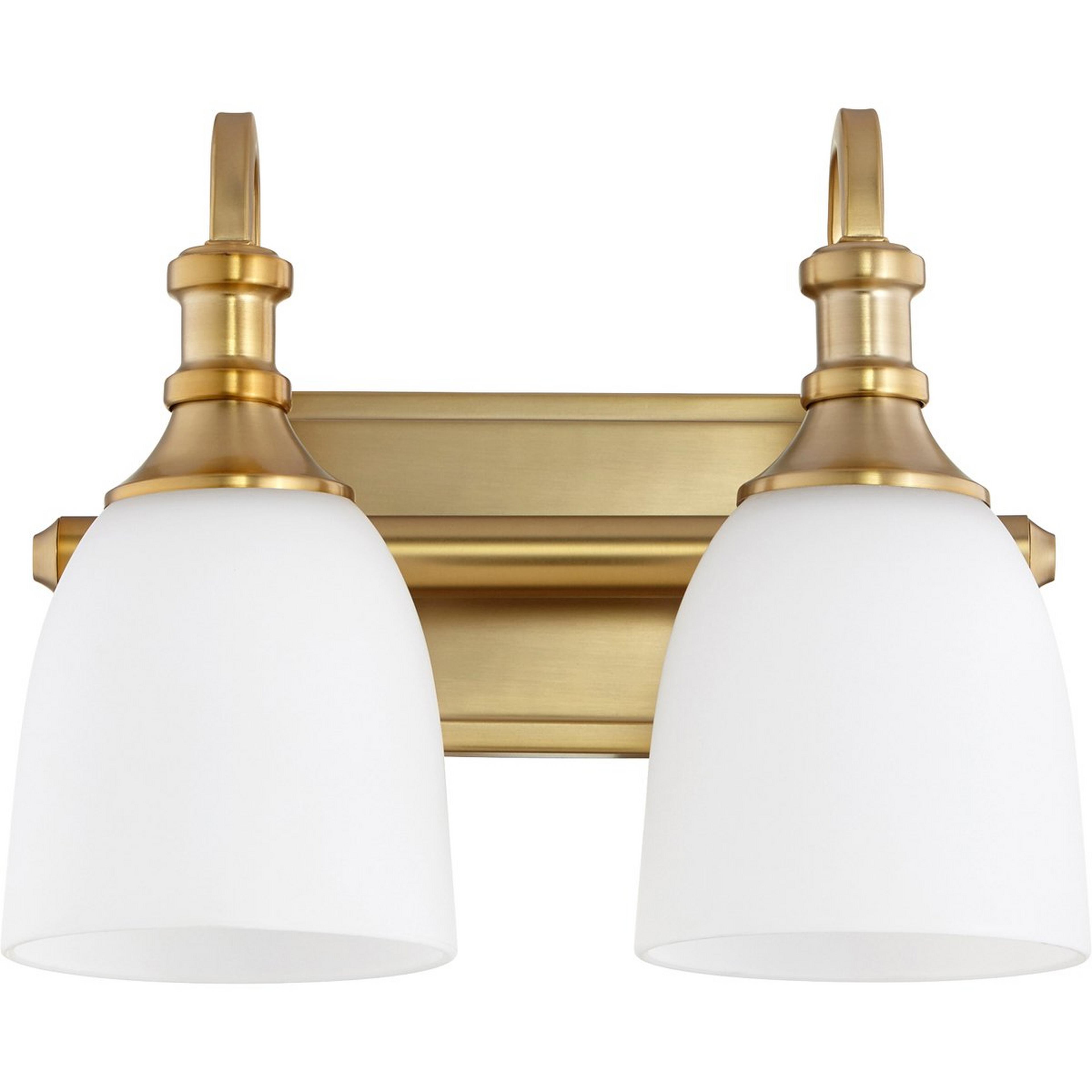 A Modern Progression Vanity Light - 2 Light with Aged Brass / Opal color