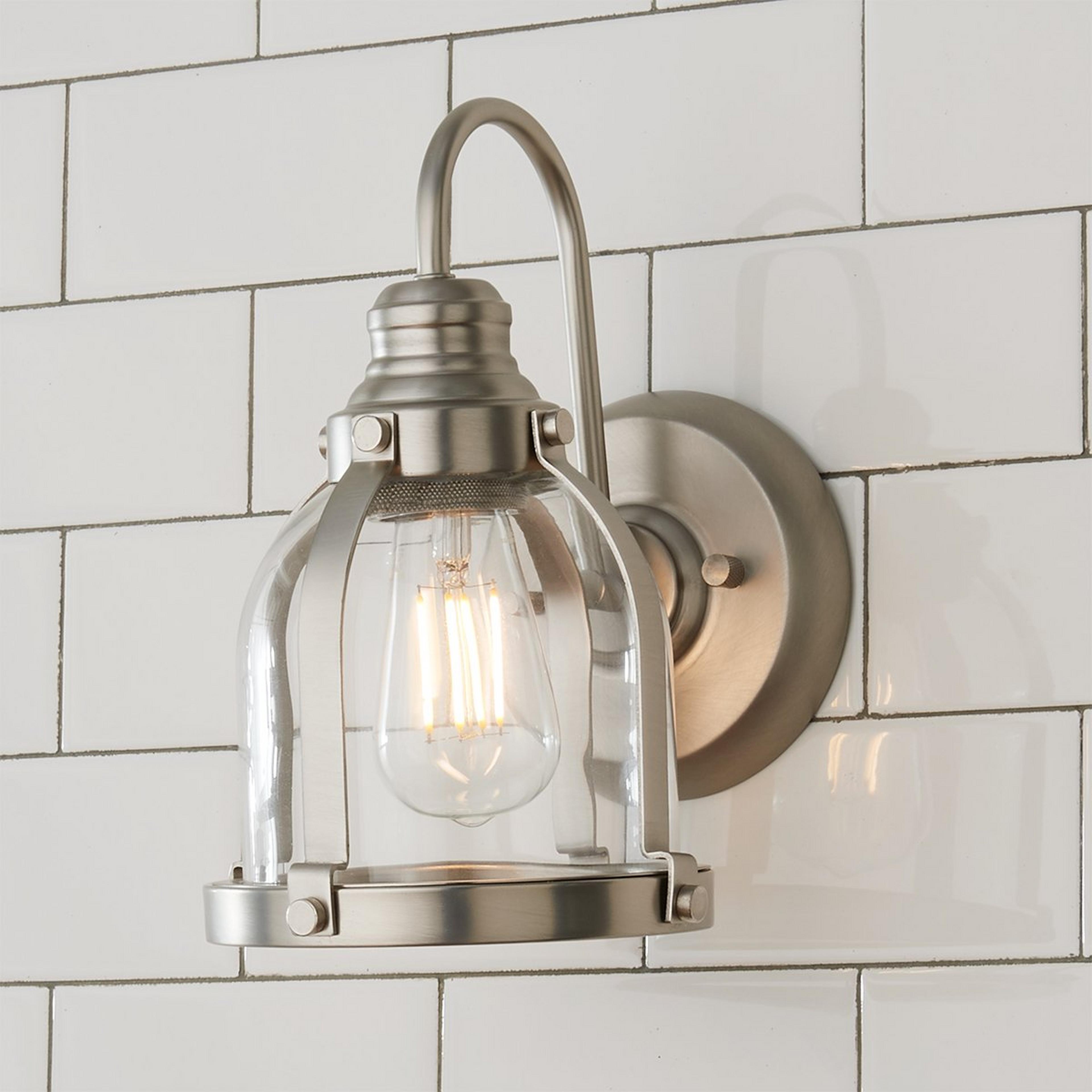 A Vintage Librarian Sconce with Satin Nickel / Clear color