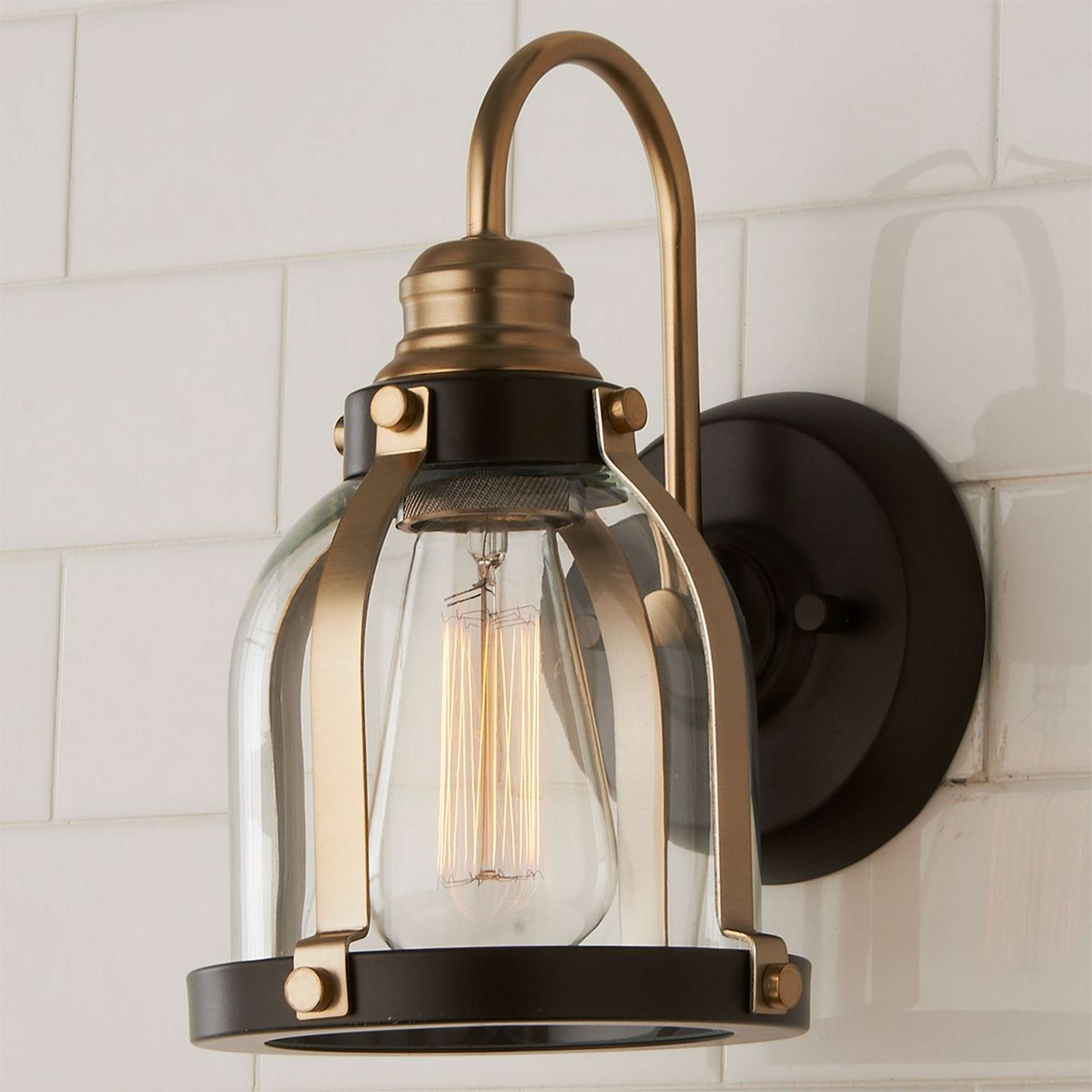 A Vintage Librarian Sconce with Oiled Bronze / Aged Brass / Clear color