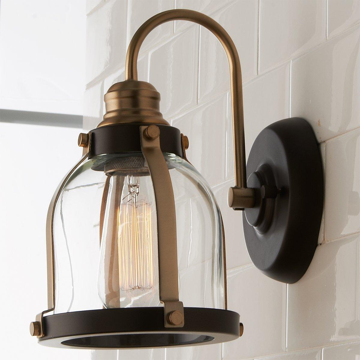 Farmhouse Bathroom Vanity Light – 4-Light Rustic Industrial Wall Sconce With Black & Gold Cage, 33.85 Inches Long