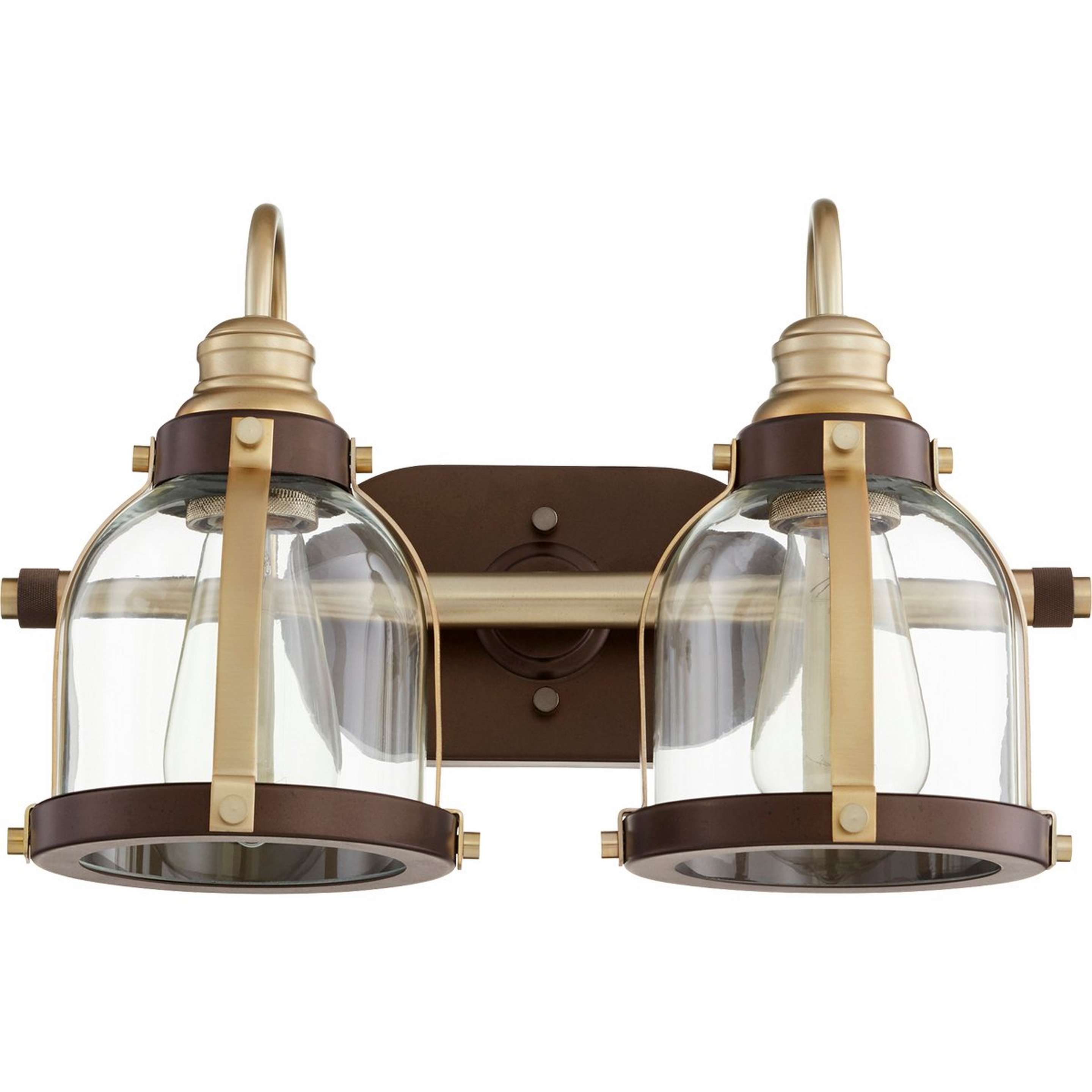 A Vintage Librarian Vanity Light - 2 Light with Oiled Bronze / Aged Brass / Clear color