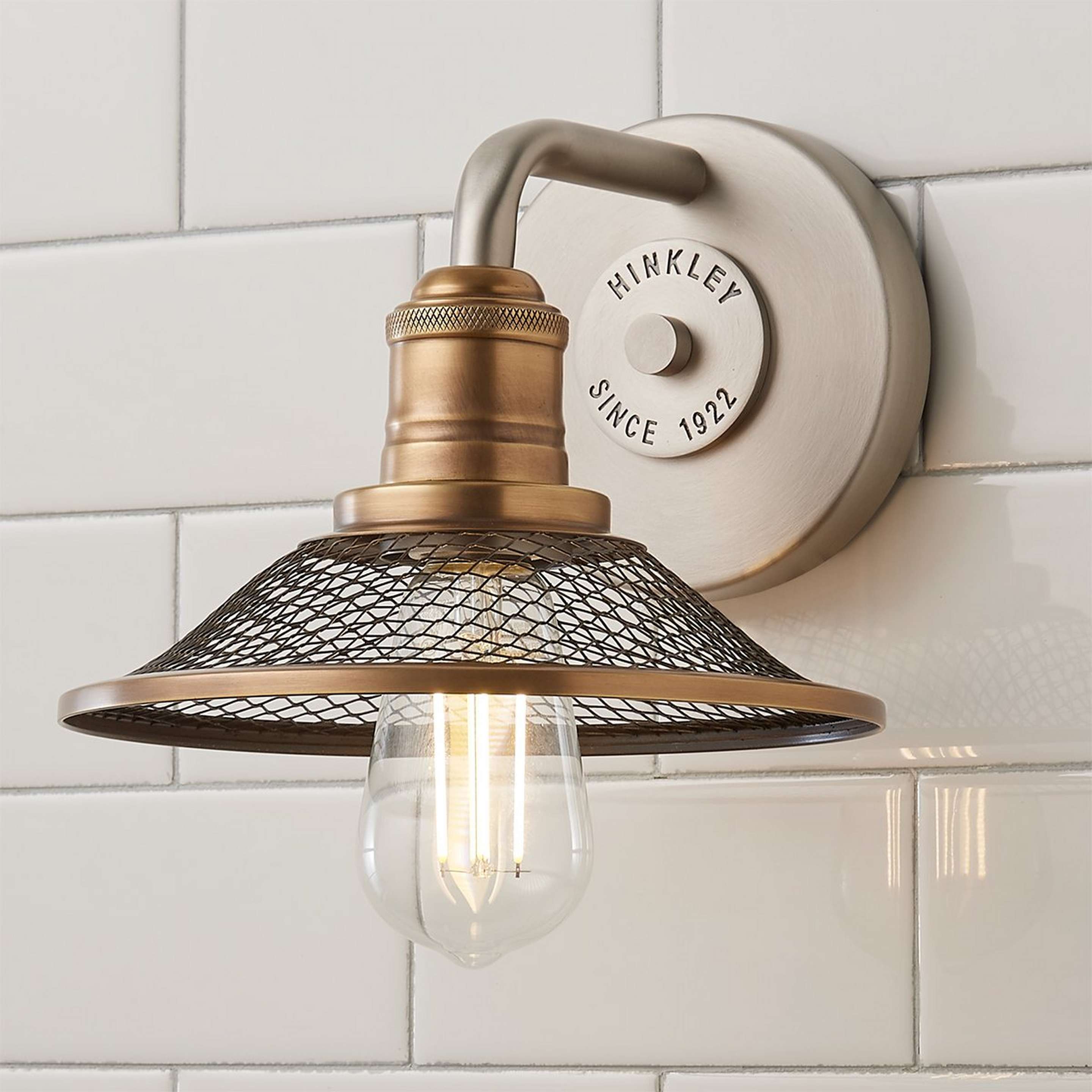 A Retro Warehouse Shade Bath Sconce with Antique Nickel / Brass color