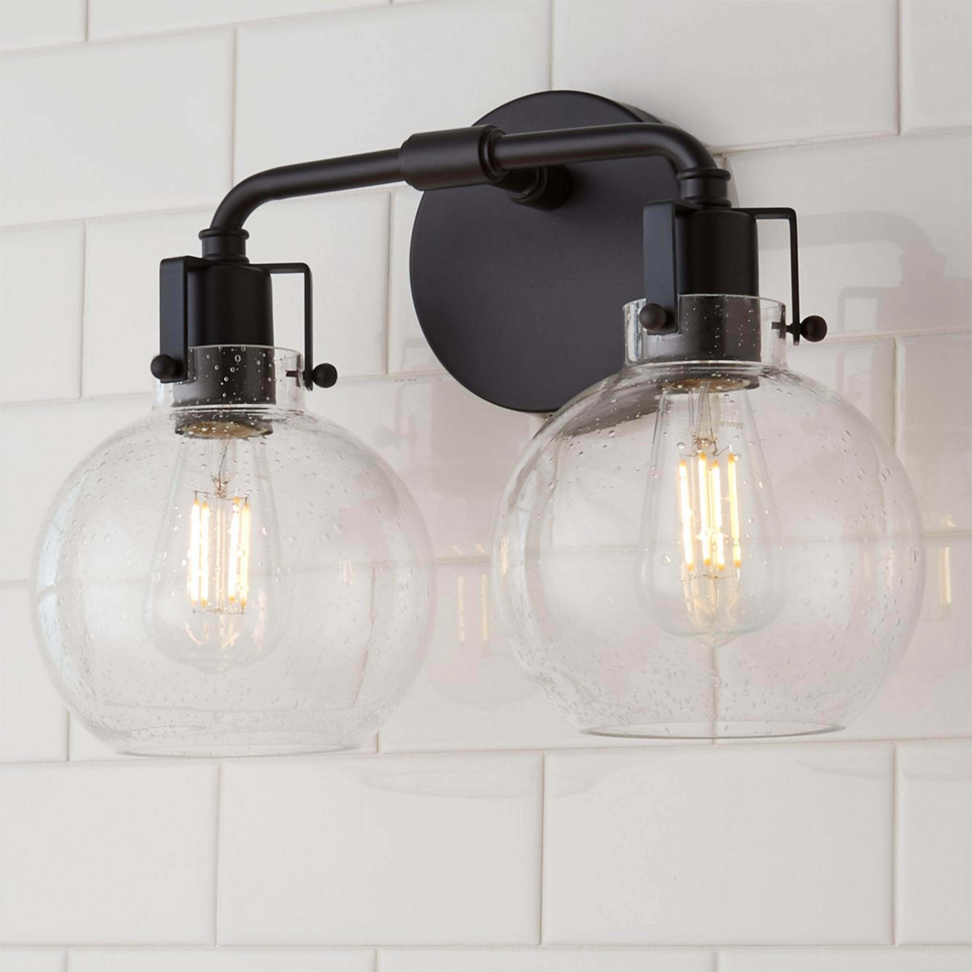 A Hinley Seeded Glass Vanity Light - 2 Light with Oil Rubbed Bronze color