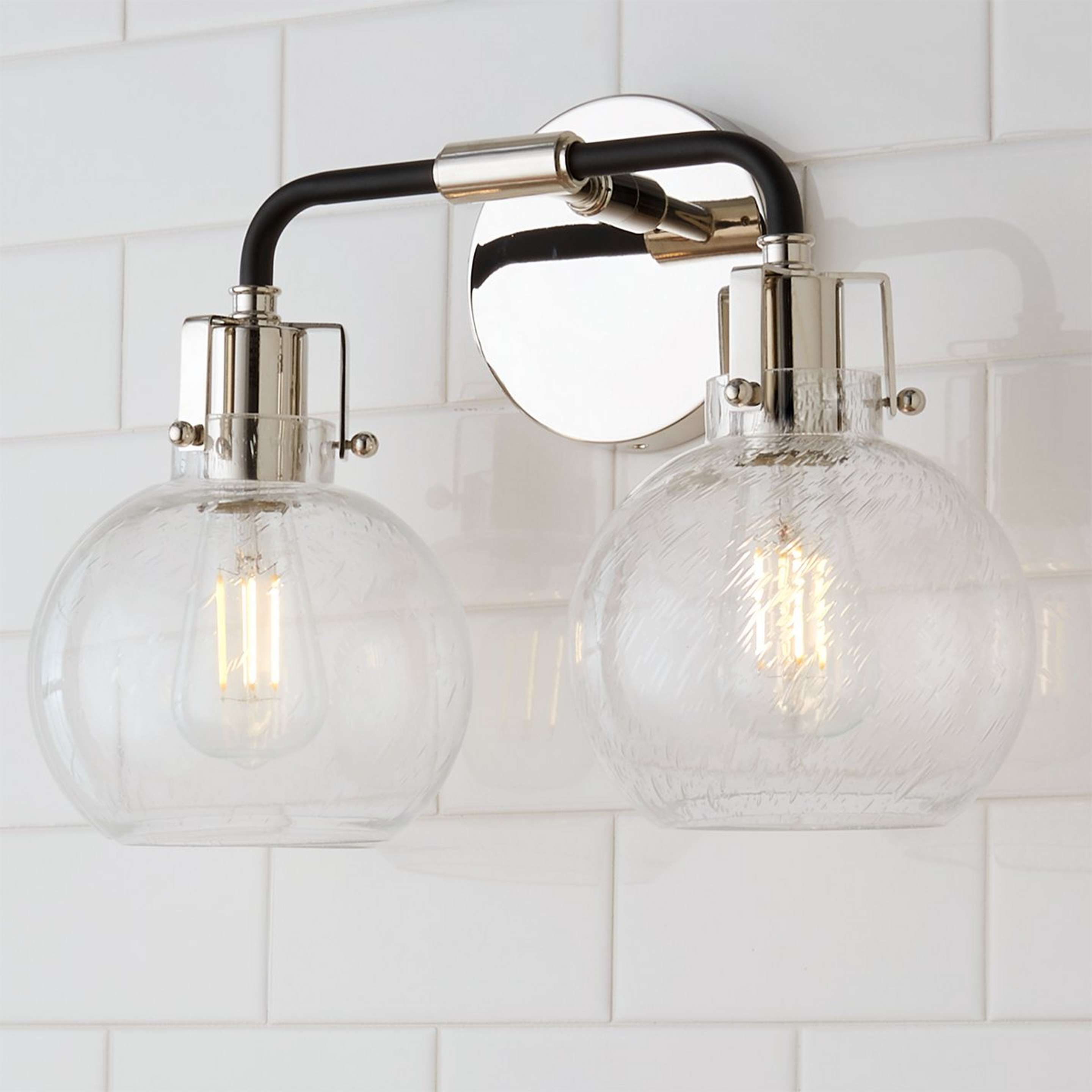 A Hinley Seeded Glass Vanity Light - 2 Light with Polished Nickel / Black color