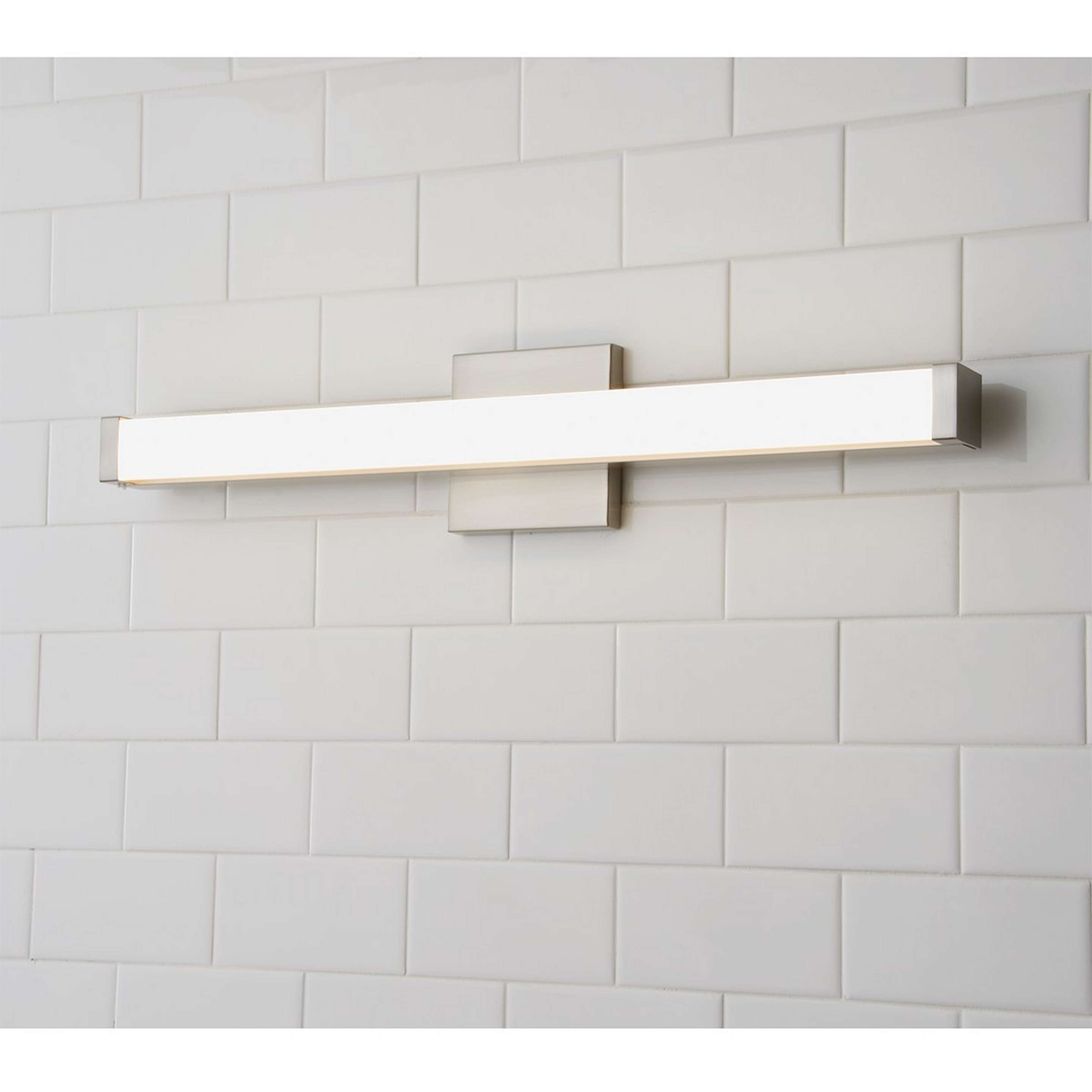 A Modern Bar Vanity Light - 24" with Brushed Nickel / White color