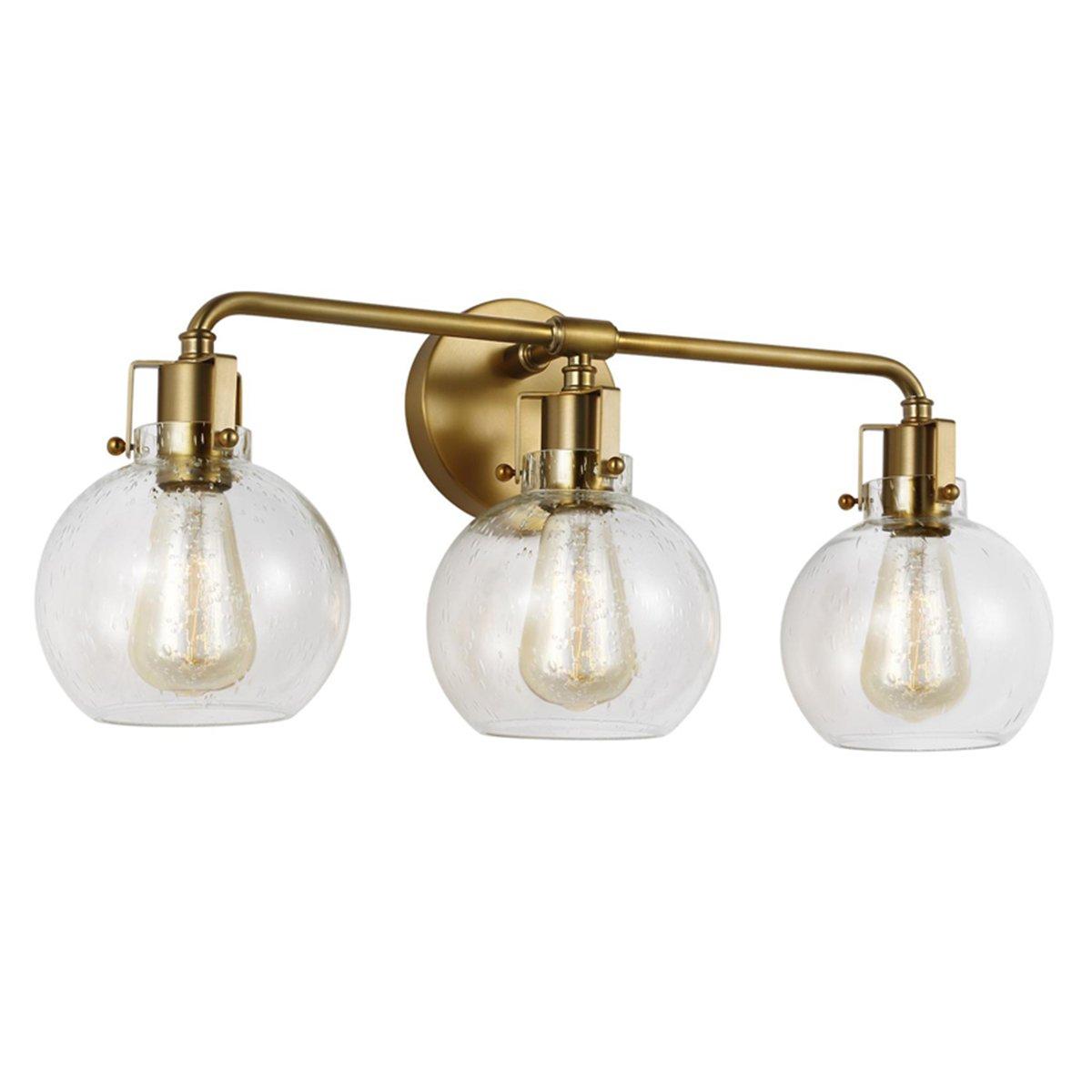 3-Light outlets Bronze Vanity Light with Seeded Glass Shades, Bulbs-WL