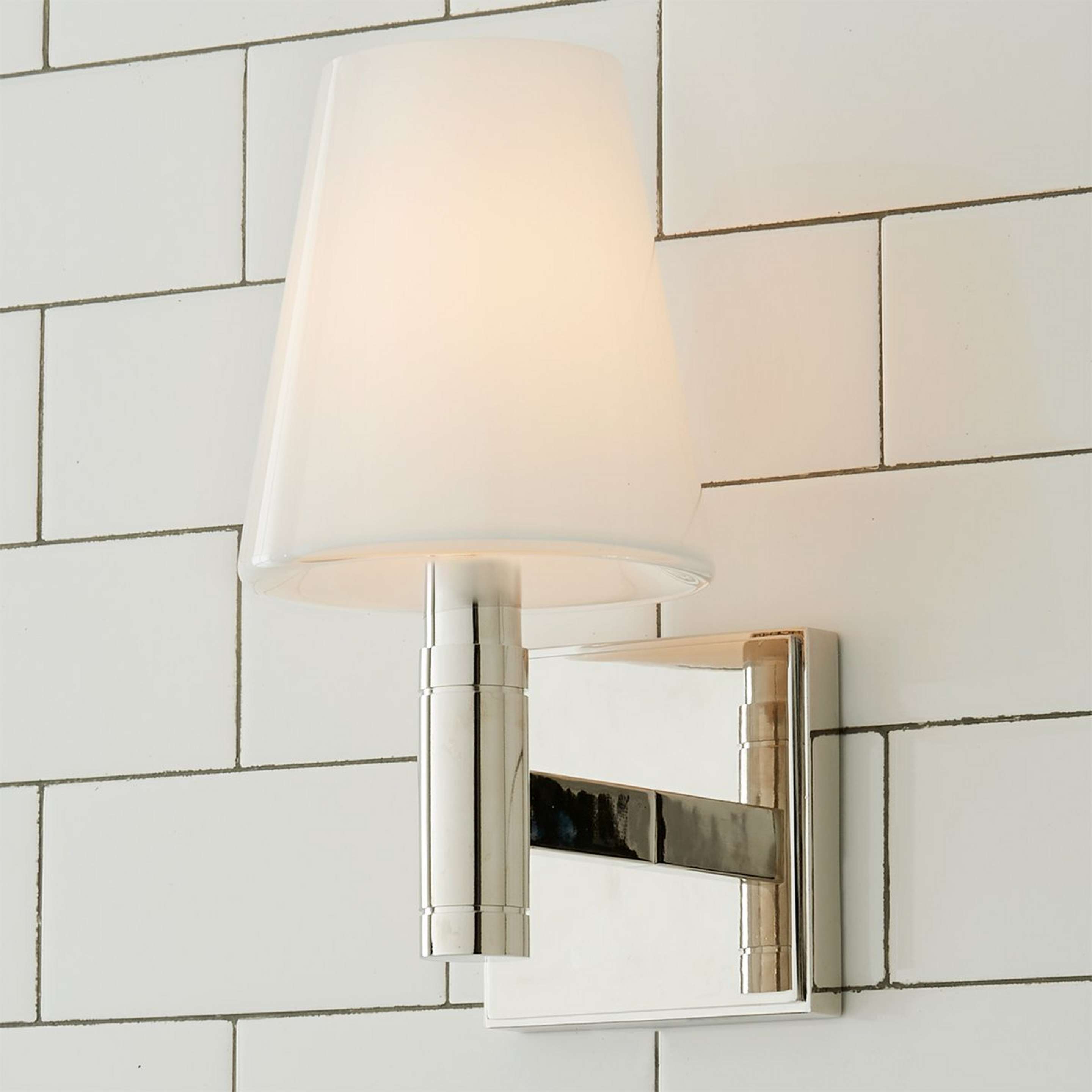 A Understated Elegance Bath Sconce with Polished Nickel / White color