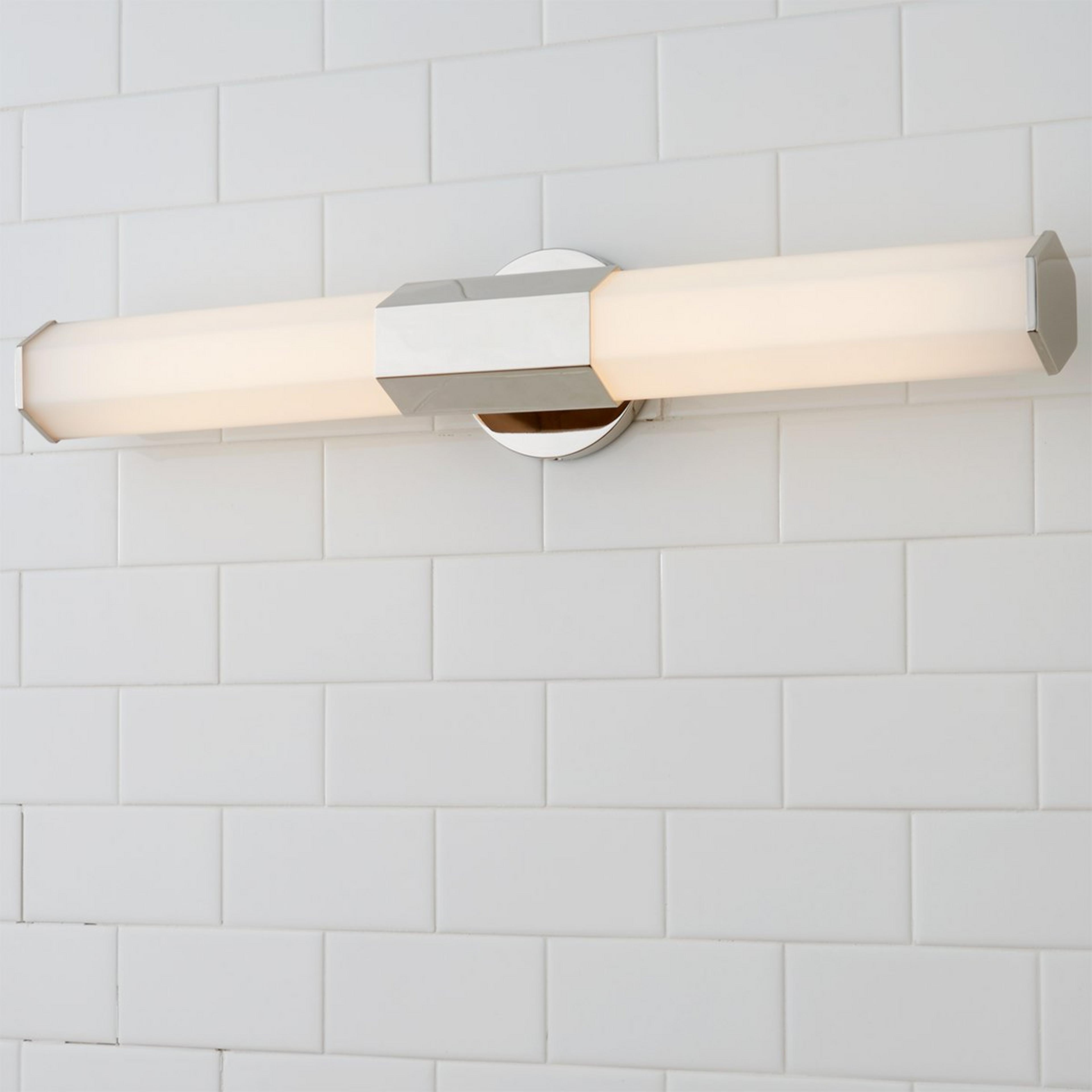 A Contemporary Hexagon LED Vanity Light - Small with Polished Nickel color