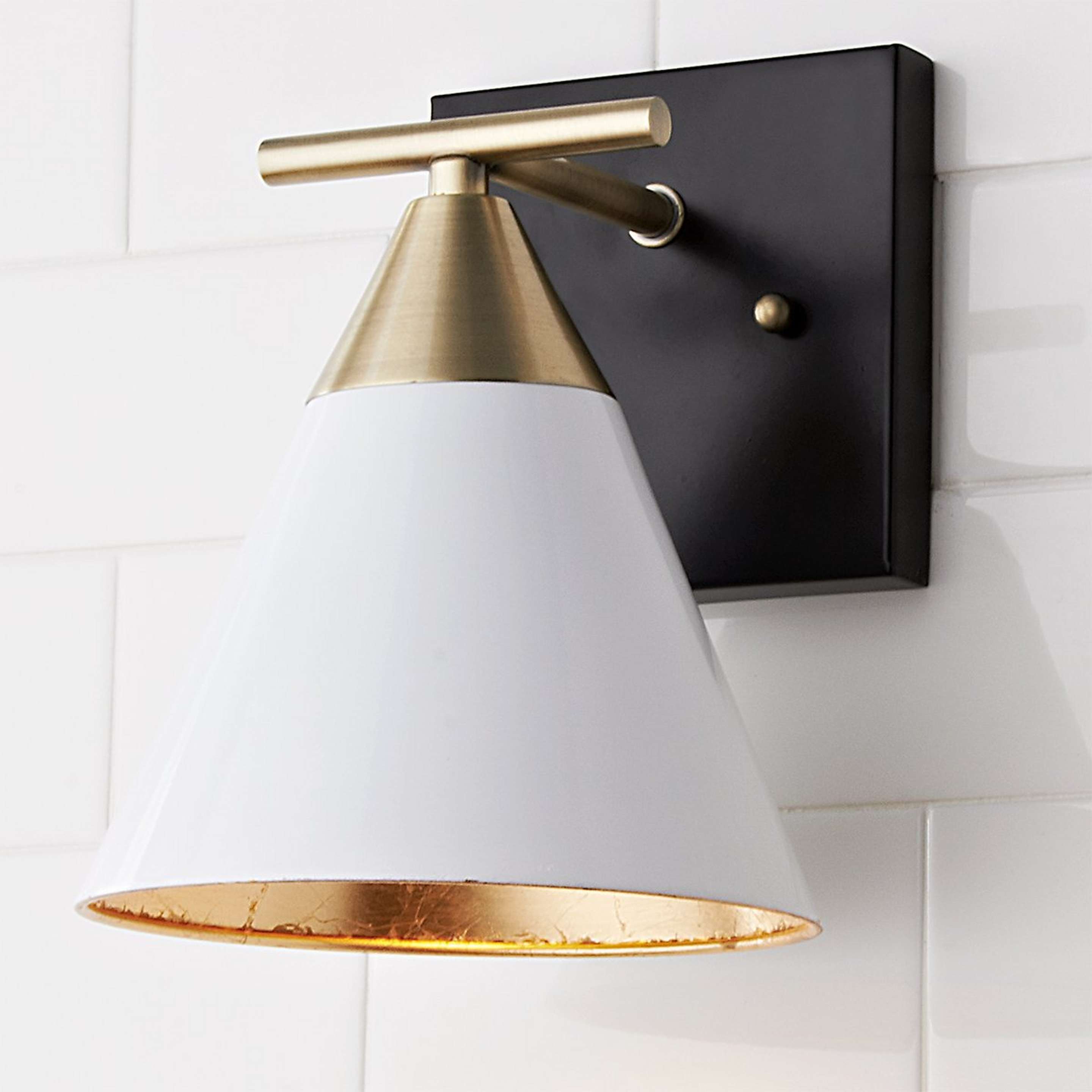 A Young House Love Clad Cone Bath Sconce with Bronze / Brushed Brass / White / Gold Leaf color