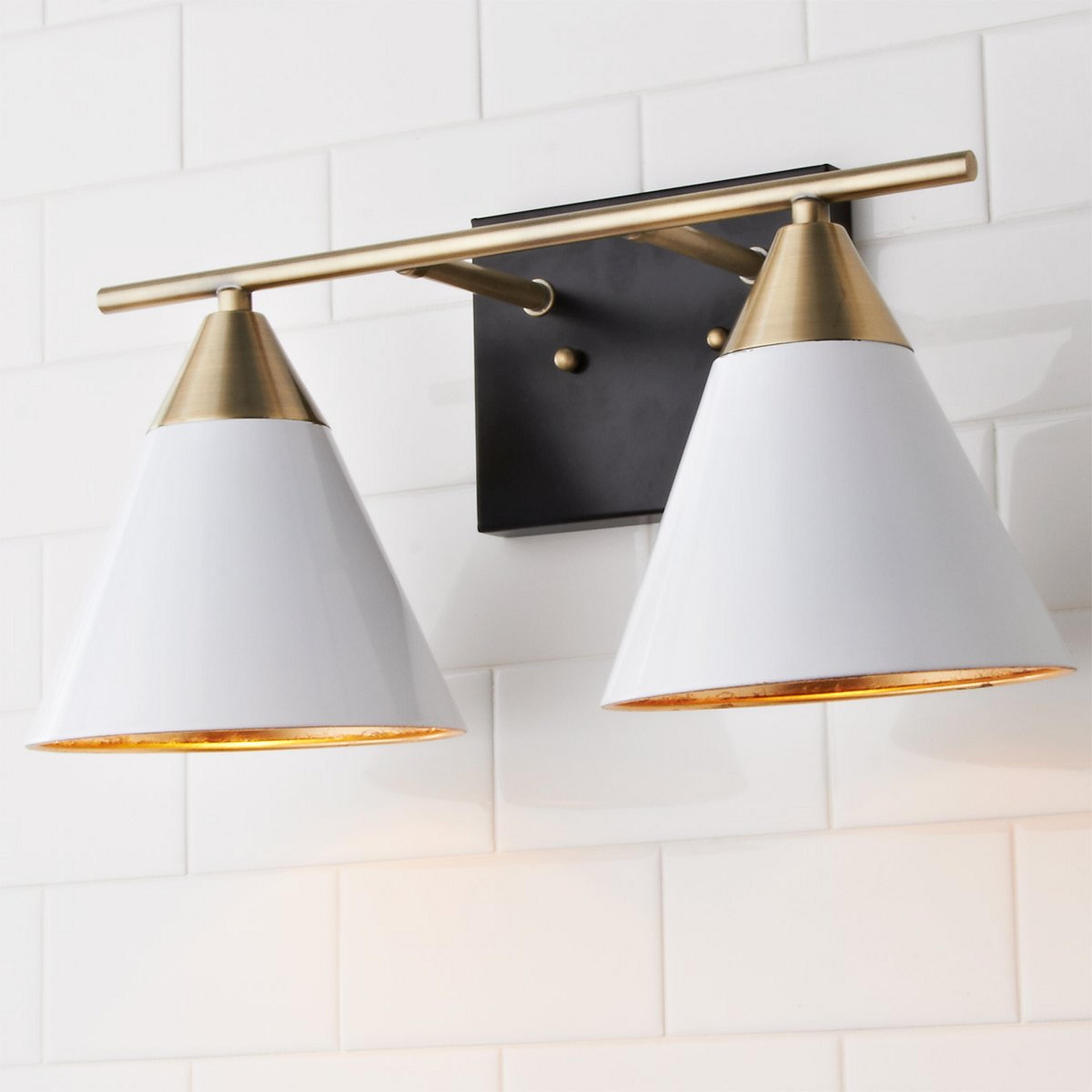 A Young House Love Clad Cone Vanity Light - 2 Light with Bronze / Brushed Brass / White / Gold Leaf color
