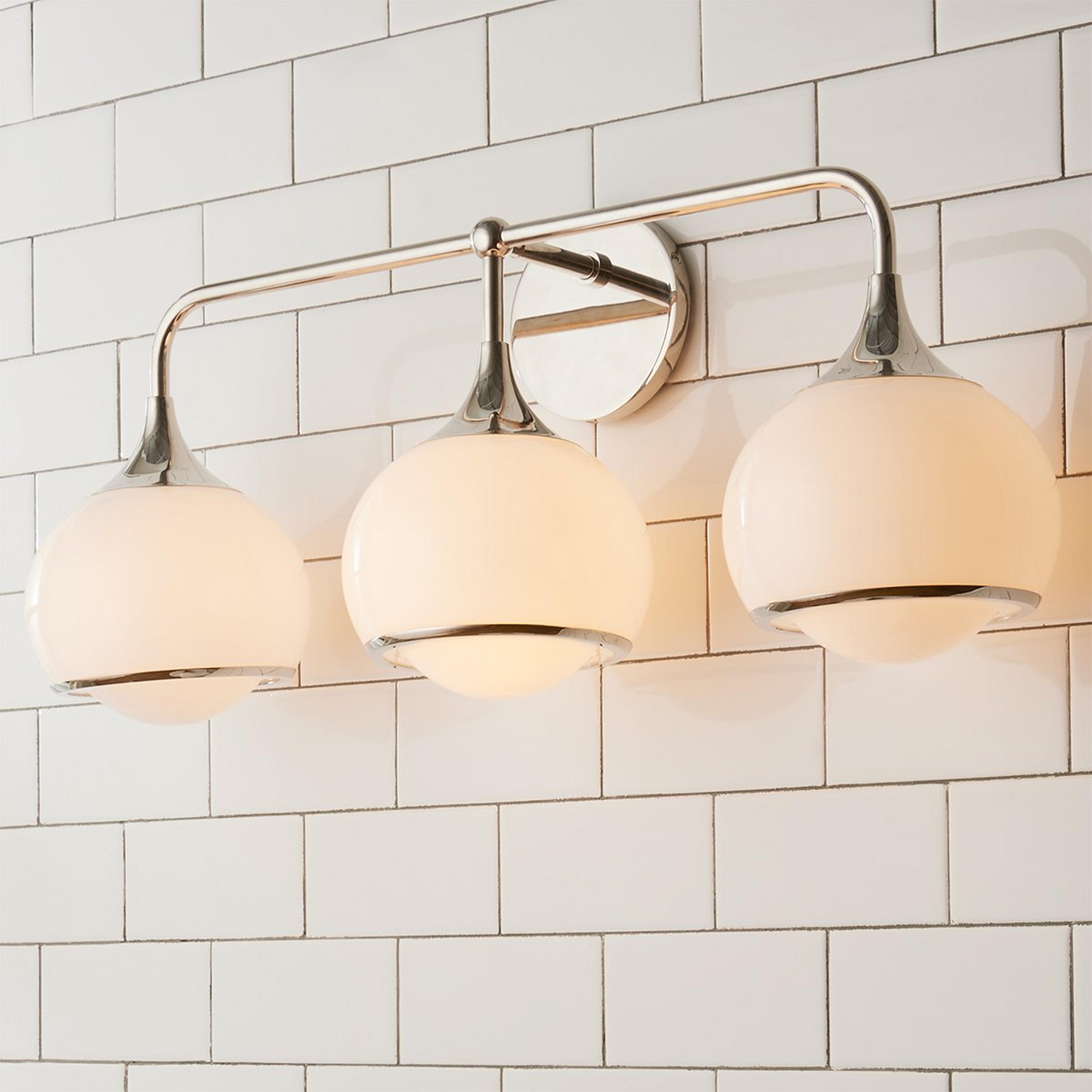 A Diner Drop Vanity Light - 3 Light with Polished Nickel / White Glass color