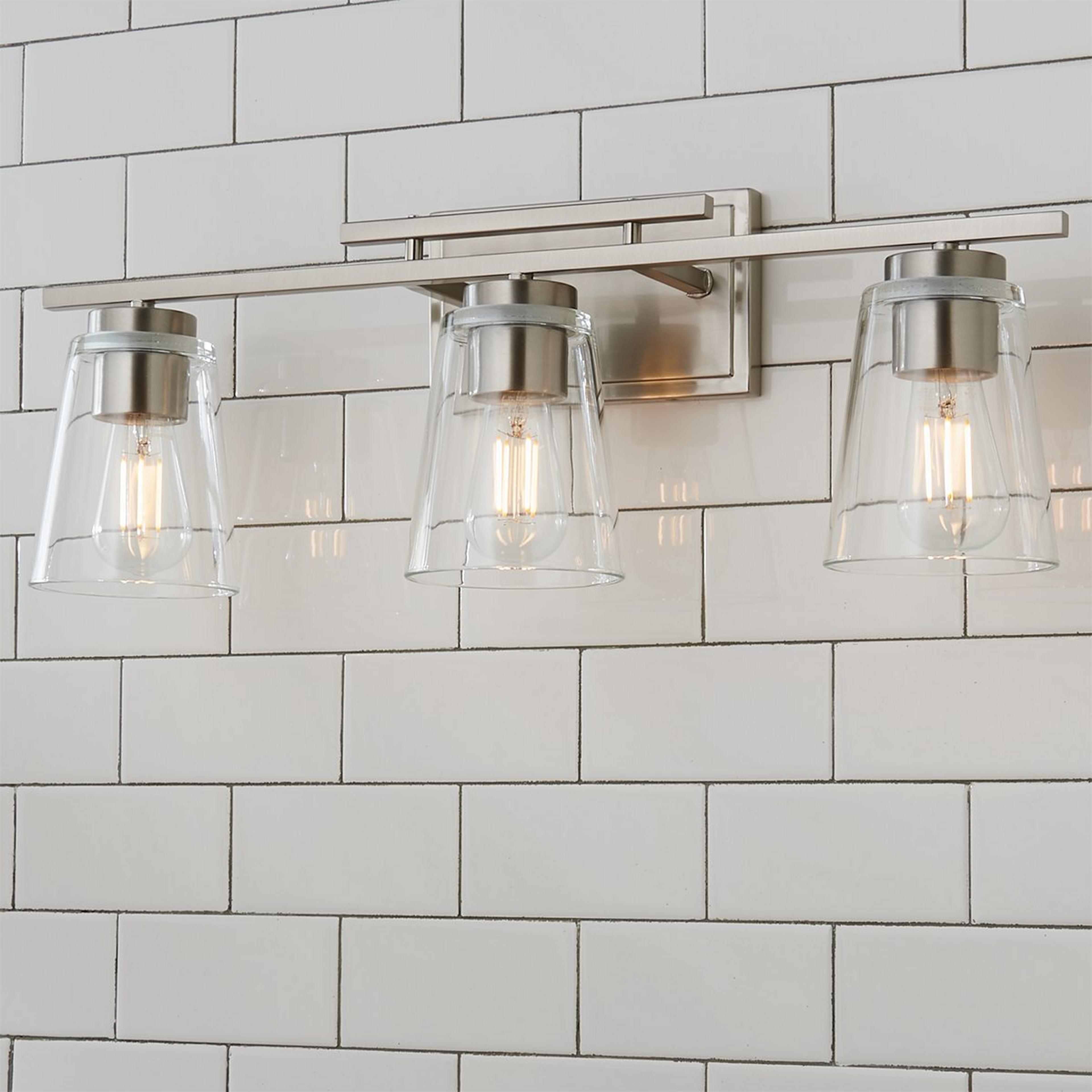 A T Bar Taper Vanity Light - 3 Light with Satin Nickel / Clear color