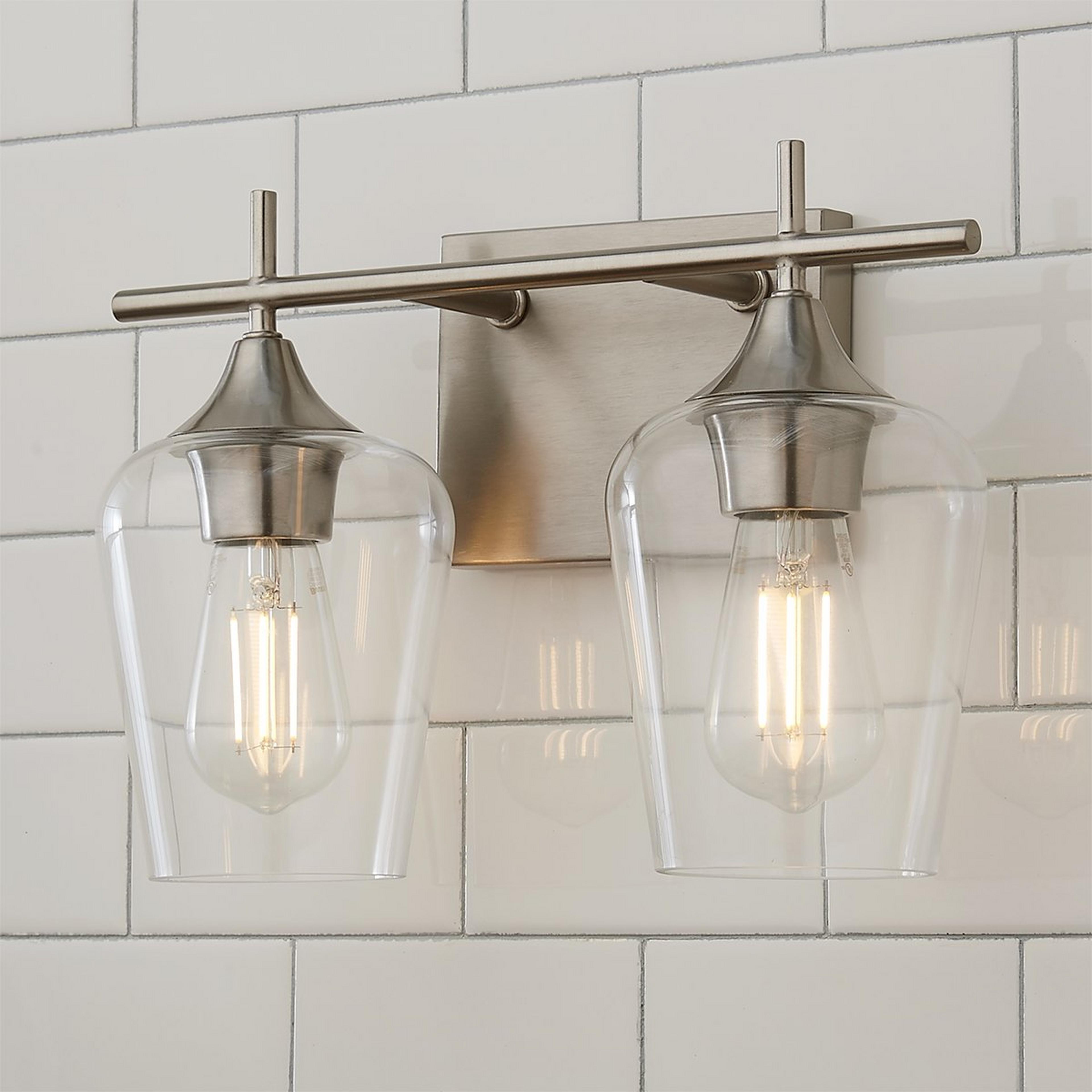 A Ashley Vanity Light - 2 Light with Satin Nickel / Clear color