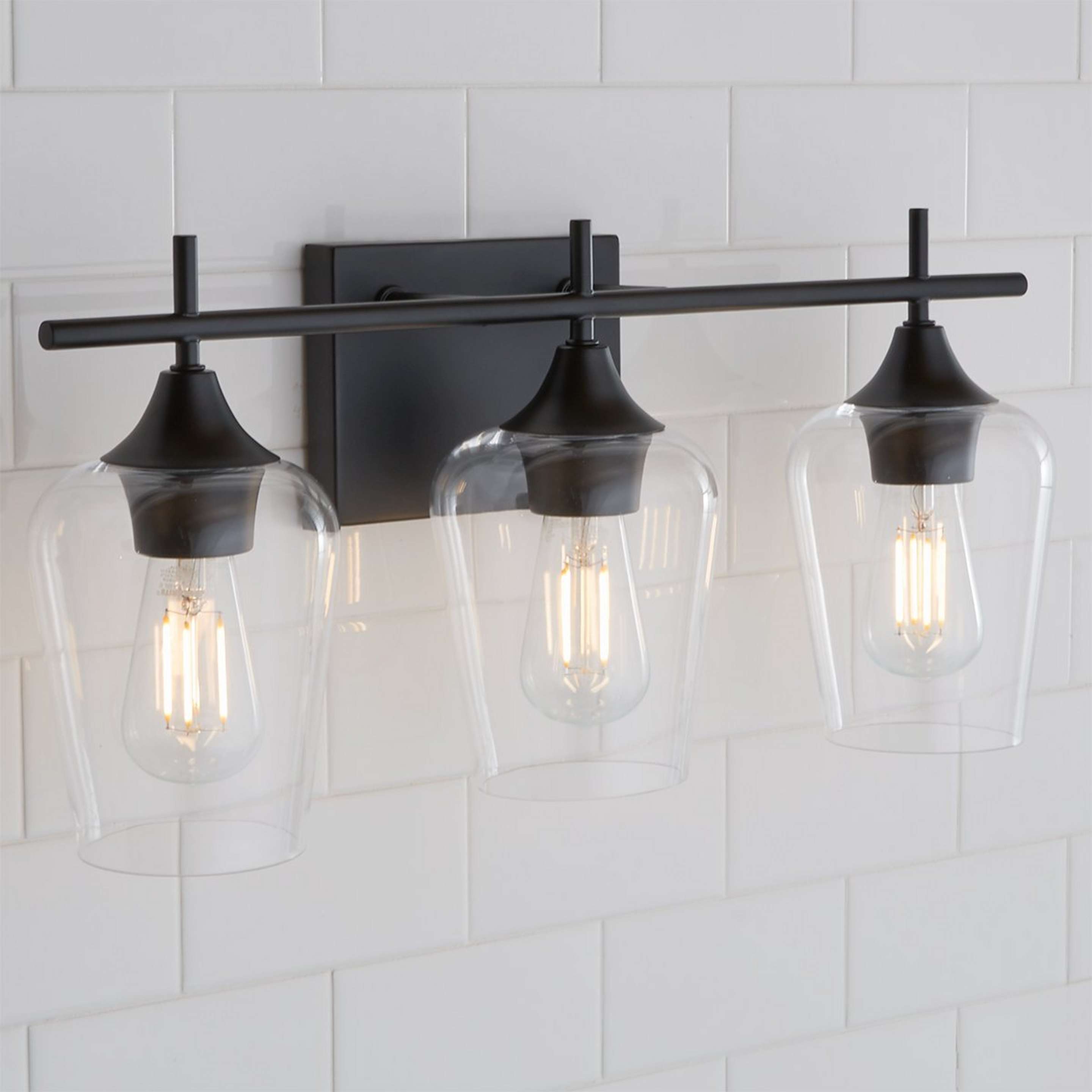 A Ashley Vanity Light - 3 Light with Black / Clear color