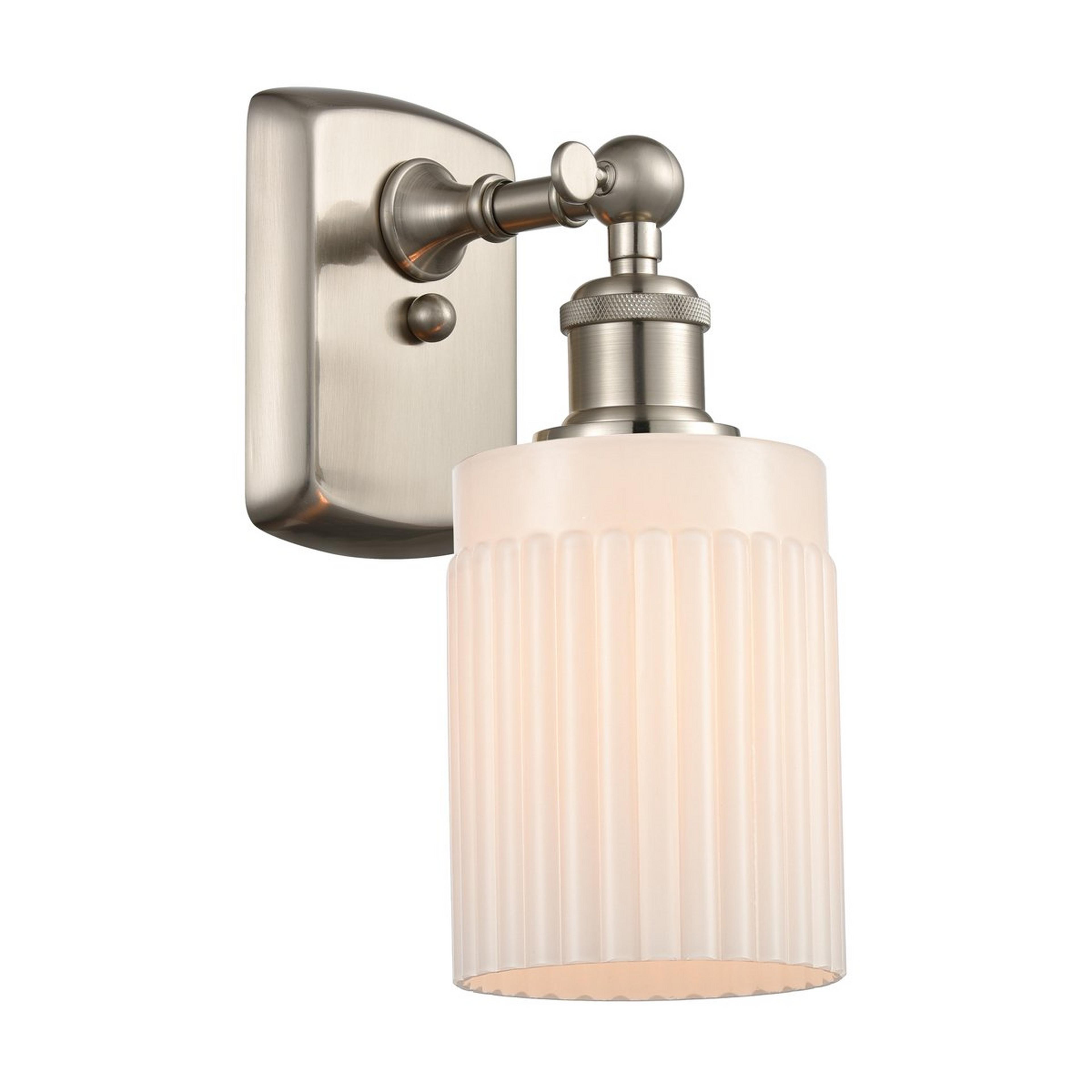 A Ridged Austin Bath Sconce with Satin Nickel / Opal Glass color