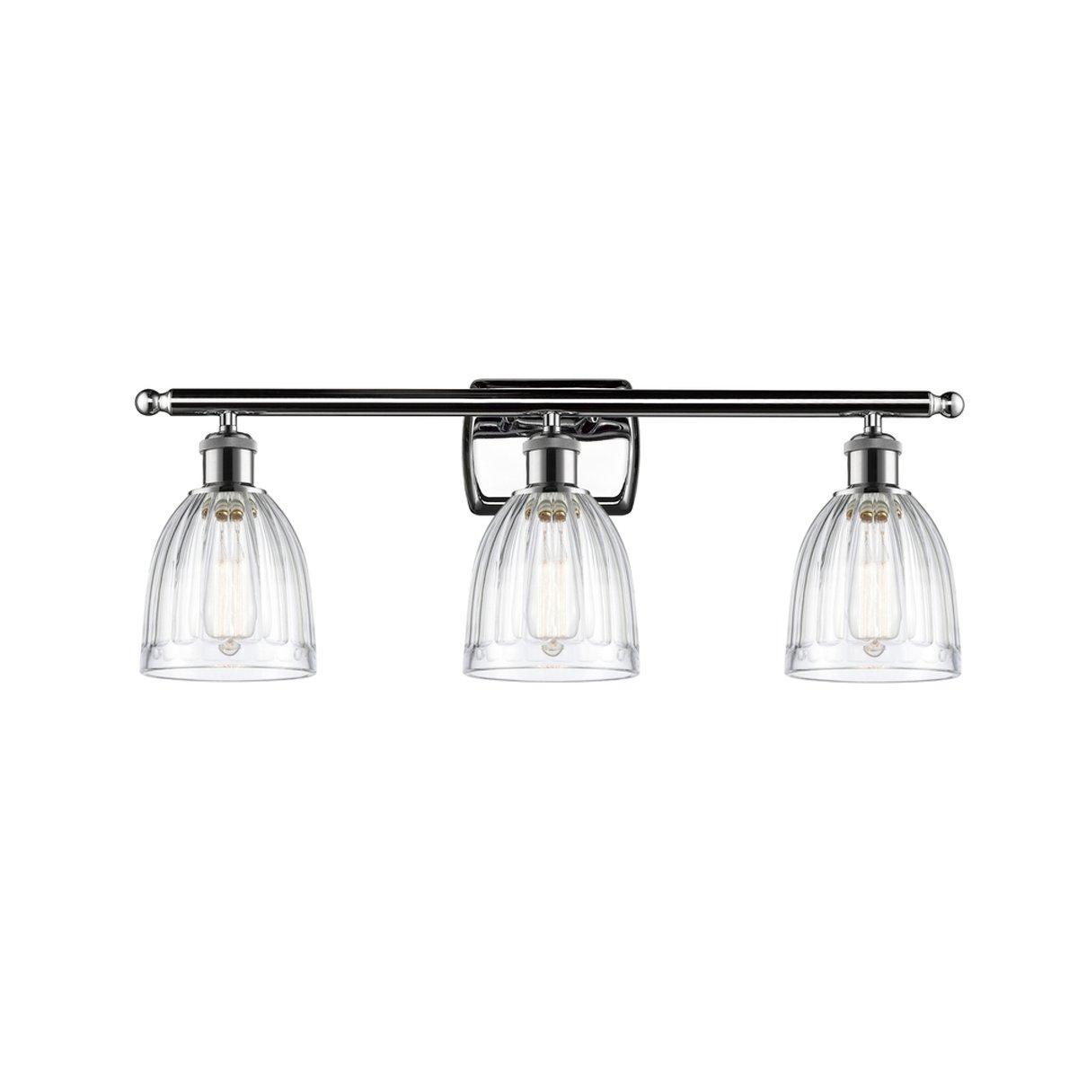 Vintage Brass Vanity Light Fixture - 3-Light, 23.83", Crystal Flower Shade, Over Mirror Bathroom Lighting (No Bulb)