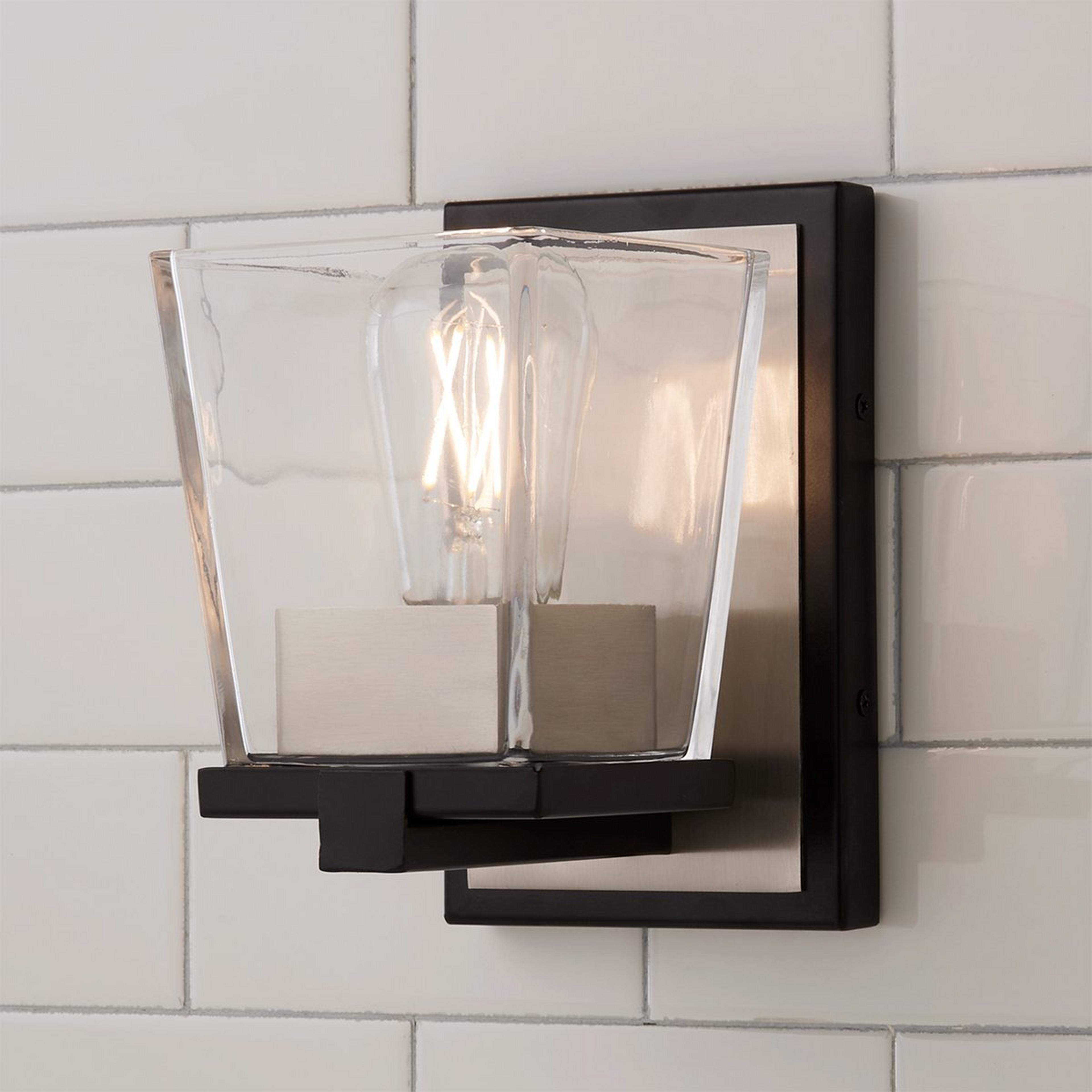 A Quadratic Bath Sconce with Black / Brushed Nickel color