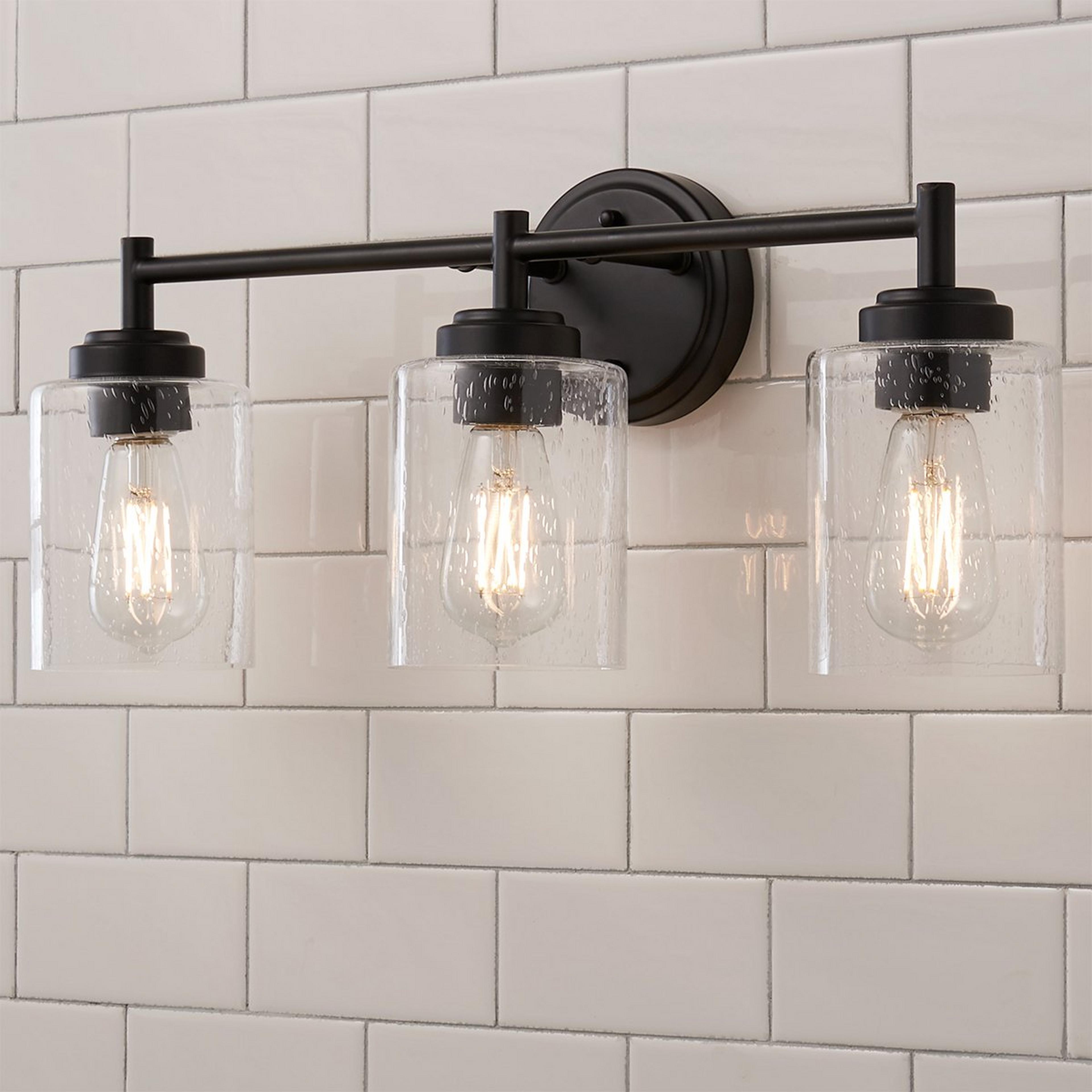 A Cassandra Vanity Light - 3 Light with Black / Clear Seeded color