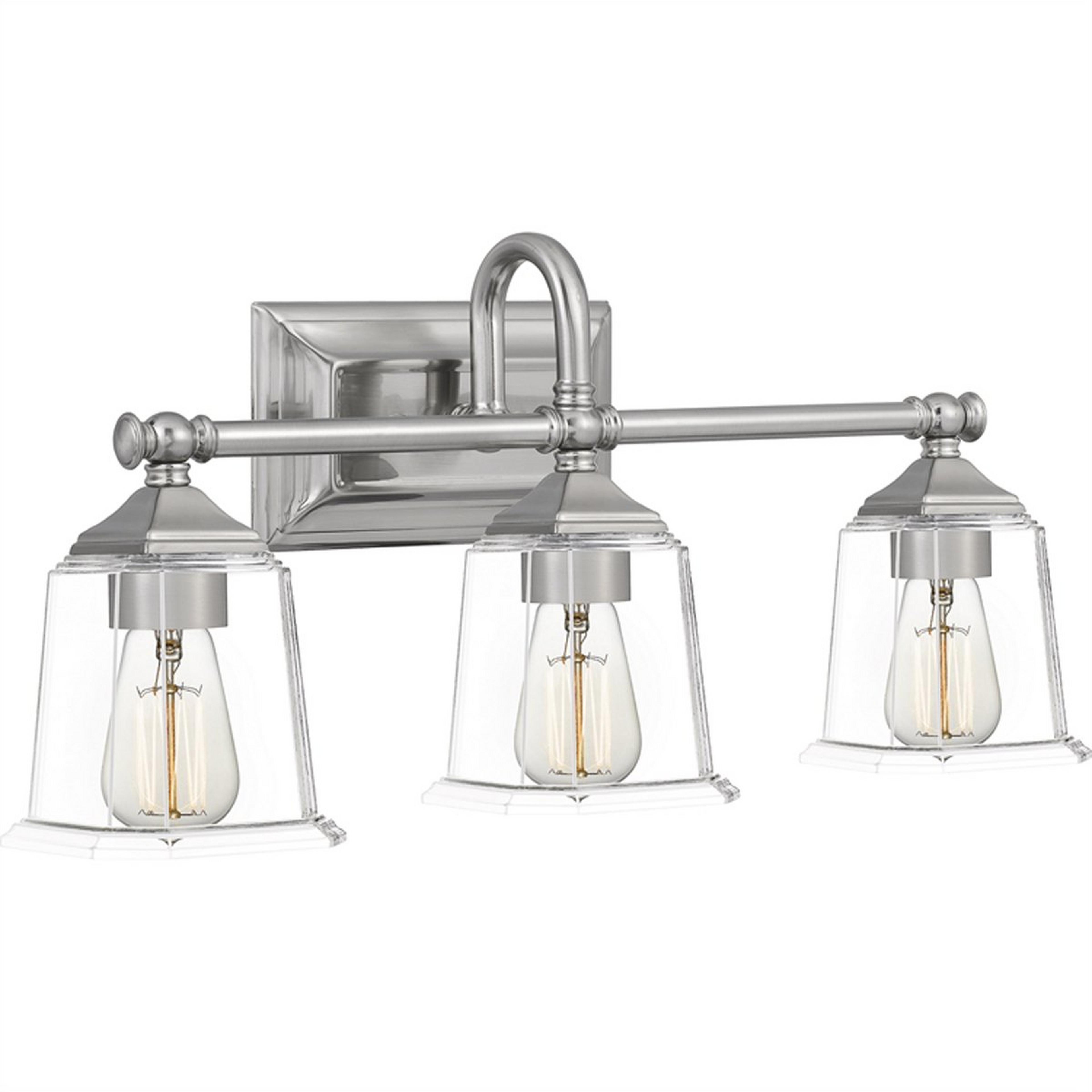 A Refined Classic Vanity Light - 3 Light - Clear Glass with Brushed Nickel color