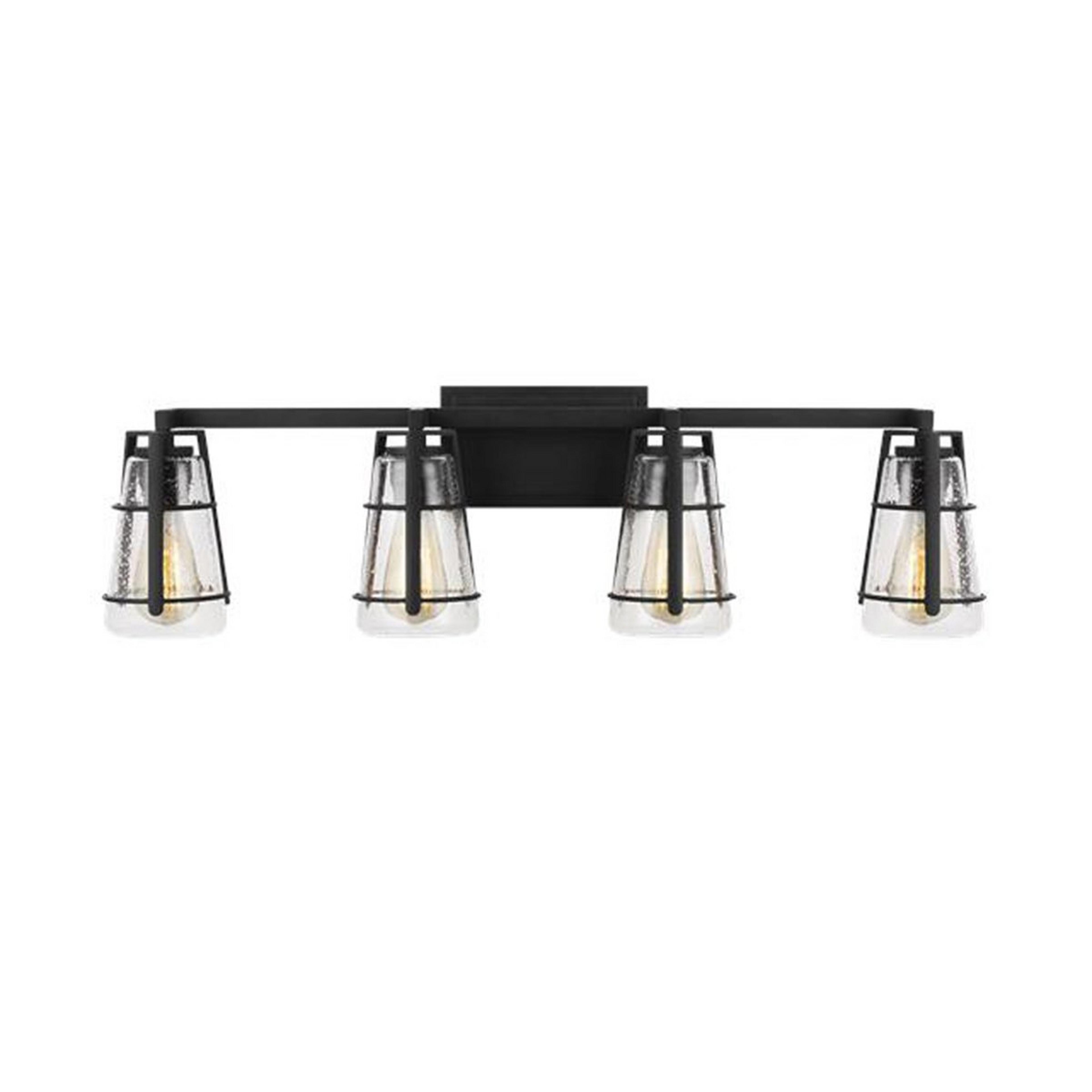 A Main Street Vanity Light - 4 Light with Black / Seedy Glass color