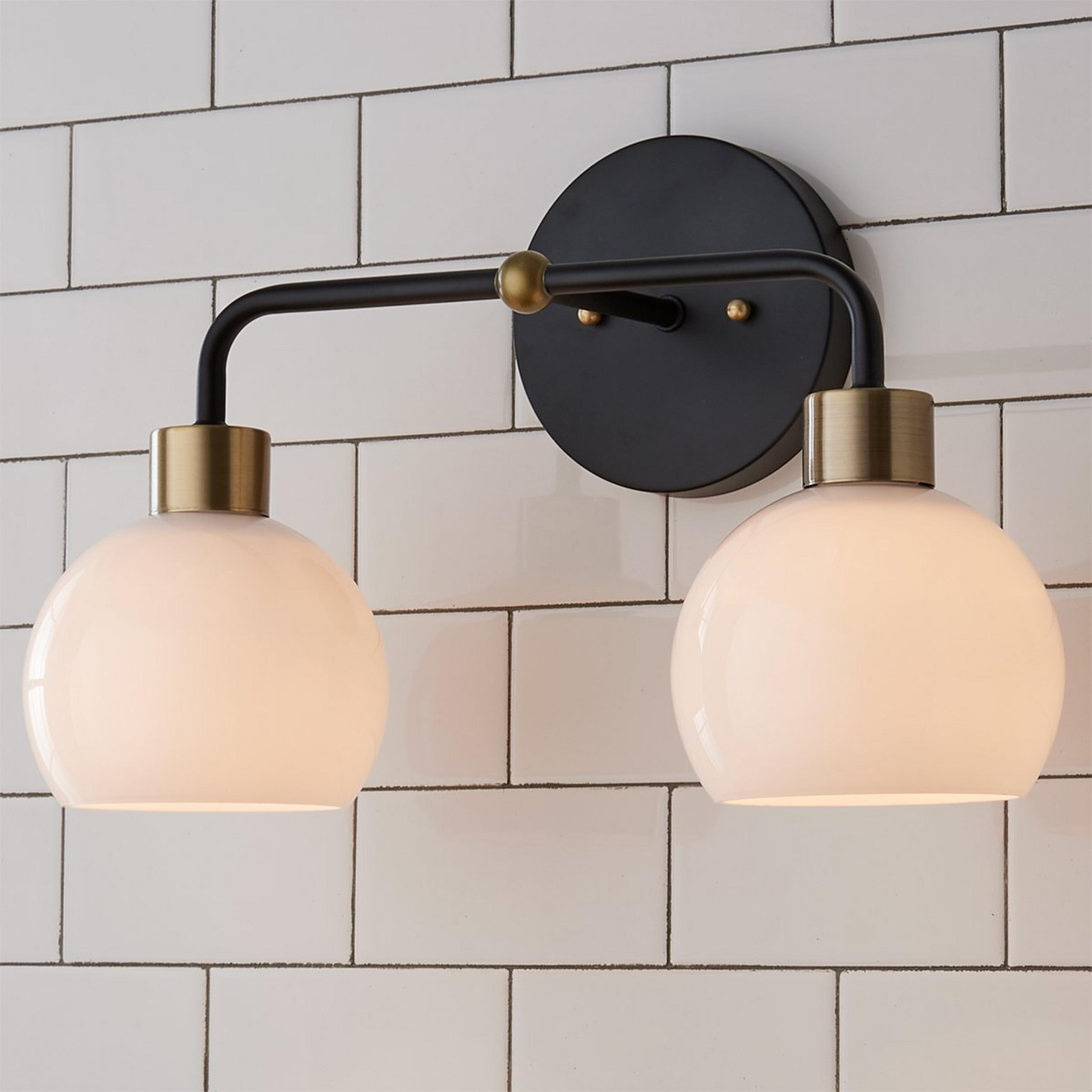 A Young House Love Opal Glass Bubble Vanity Light - 2 Light with Bronze / Opal Glass / Brass color