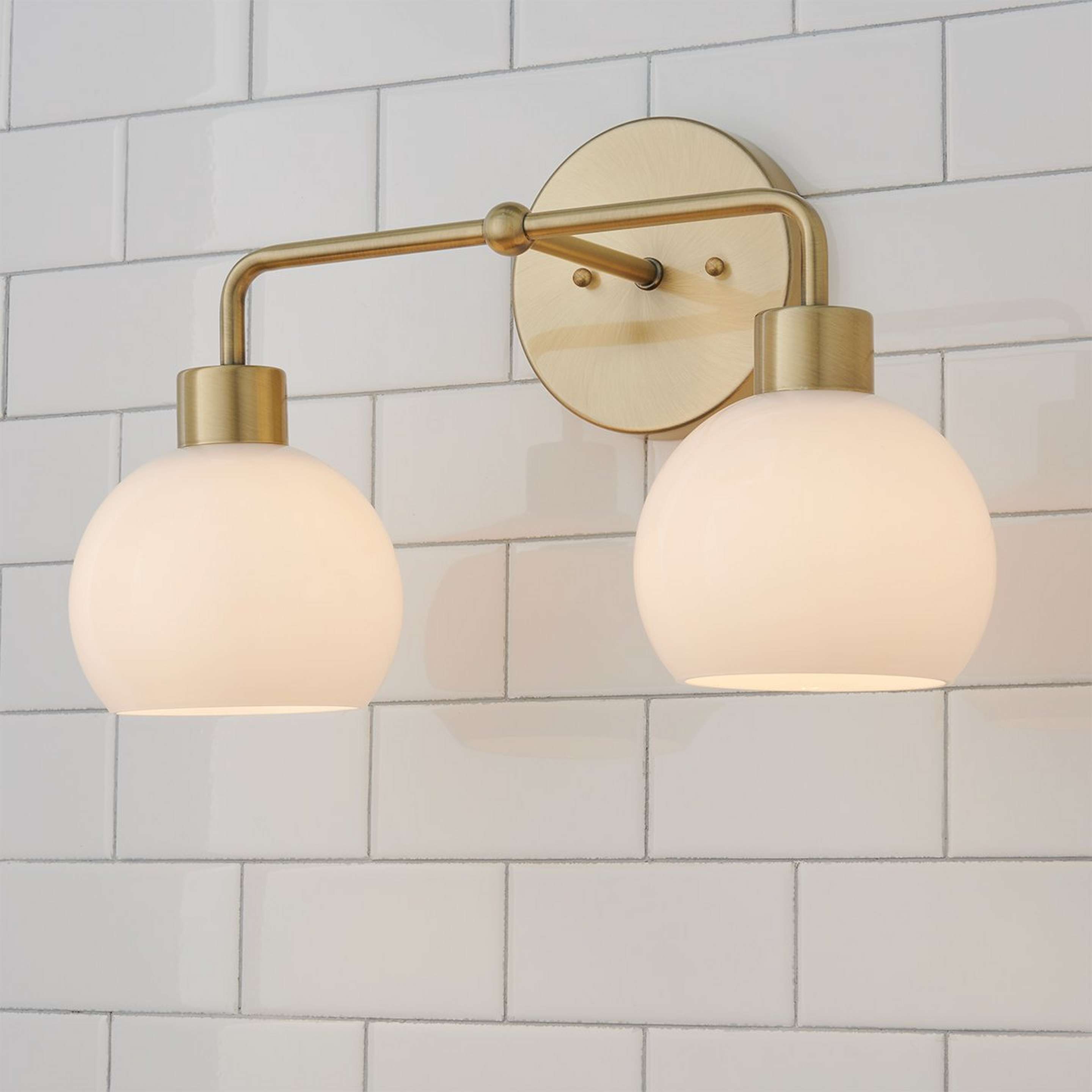 A Young House Love Opal Glass Bubble Vanity Light - 2 Light with Brass / Opal Glass color
