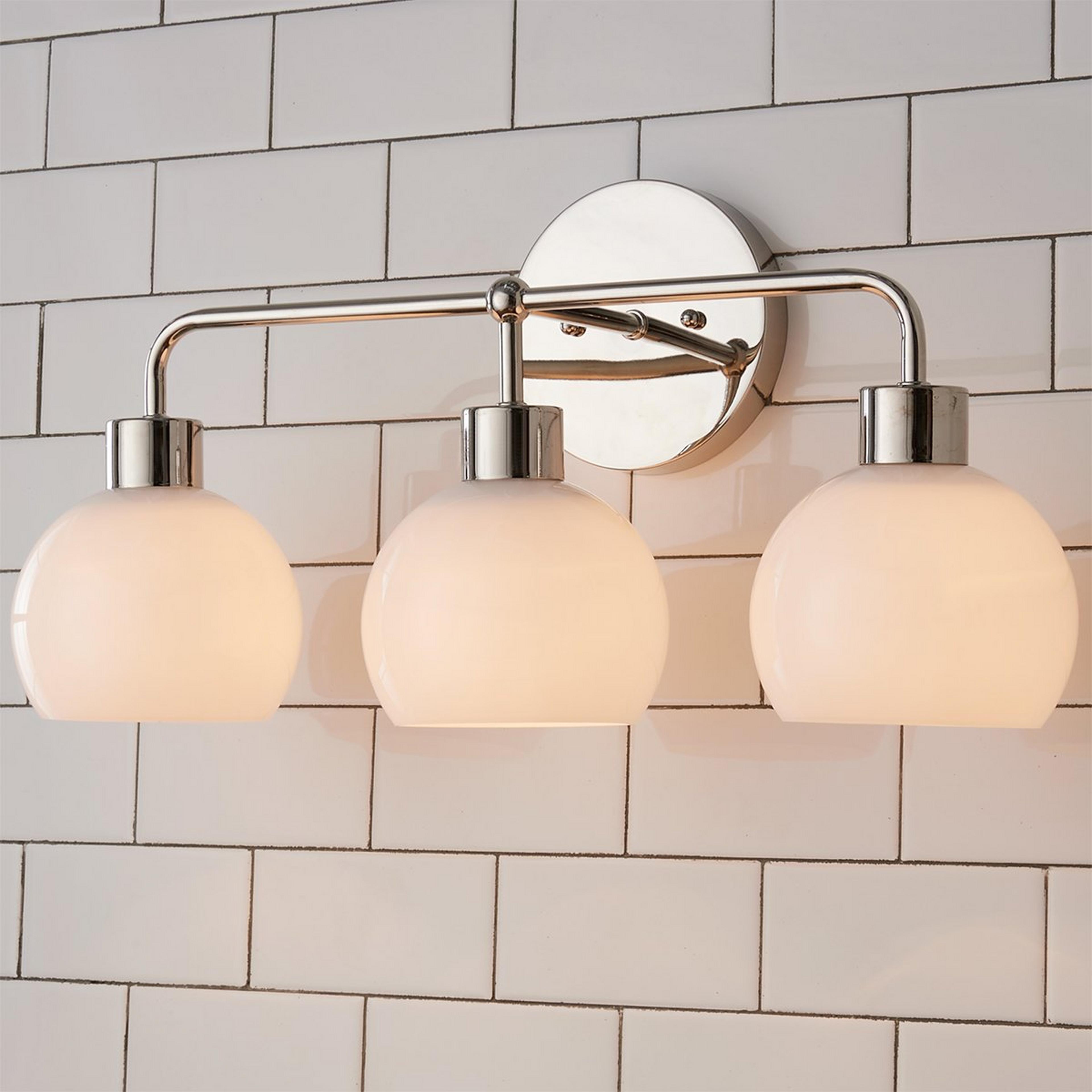 A Young House Love Opal Glass Bubble Vanity Light - 3 Light with Polished Nickel / Opal Glass color