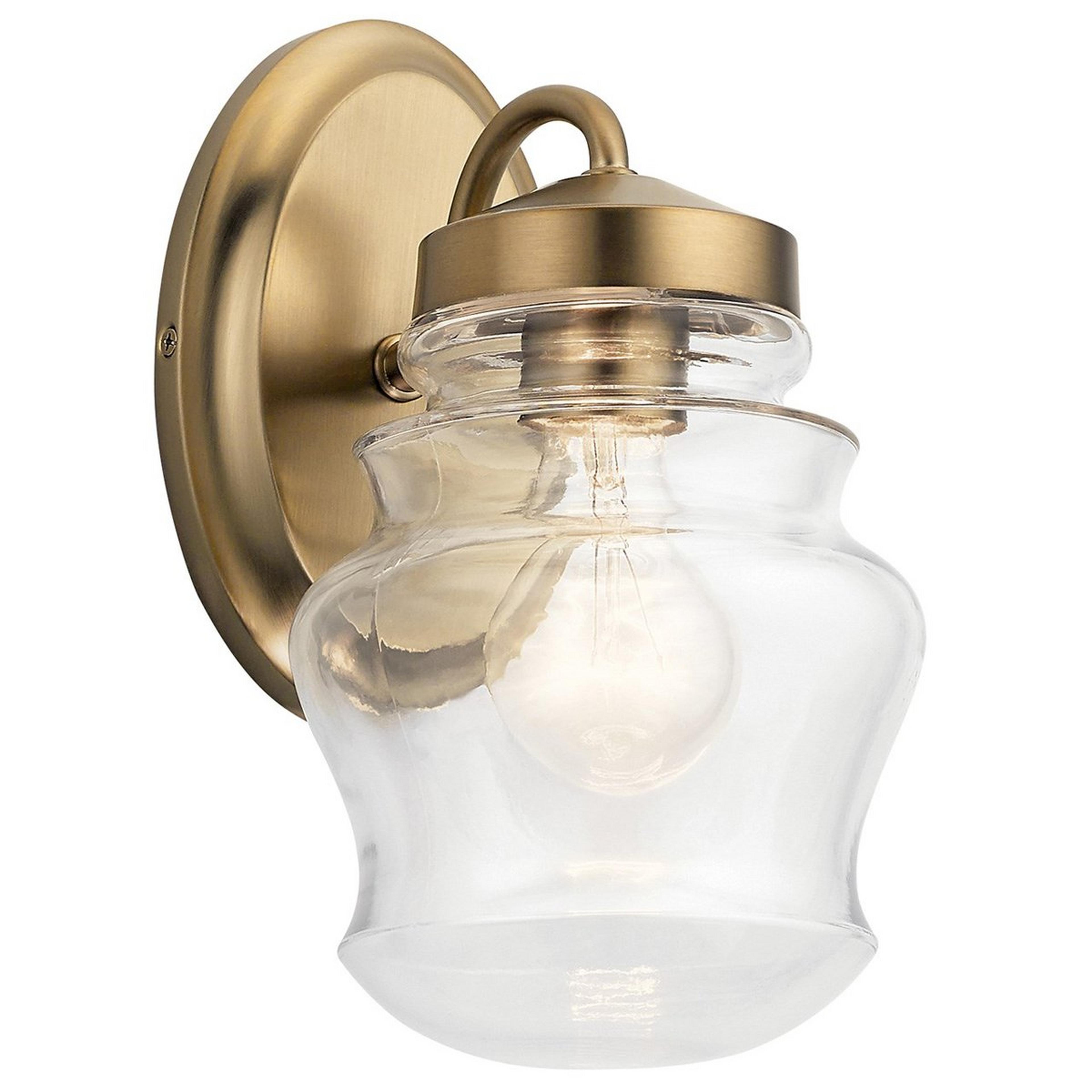 A Bedelia Bath Sconce with Brushed Brass / Clear Glass color