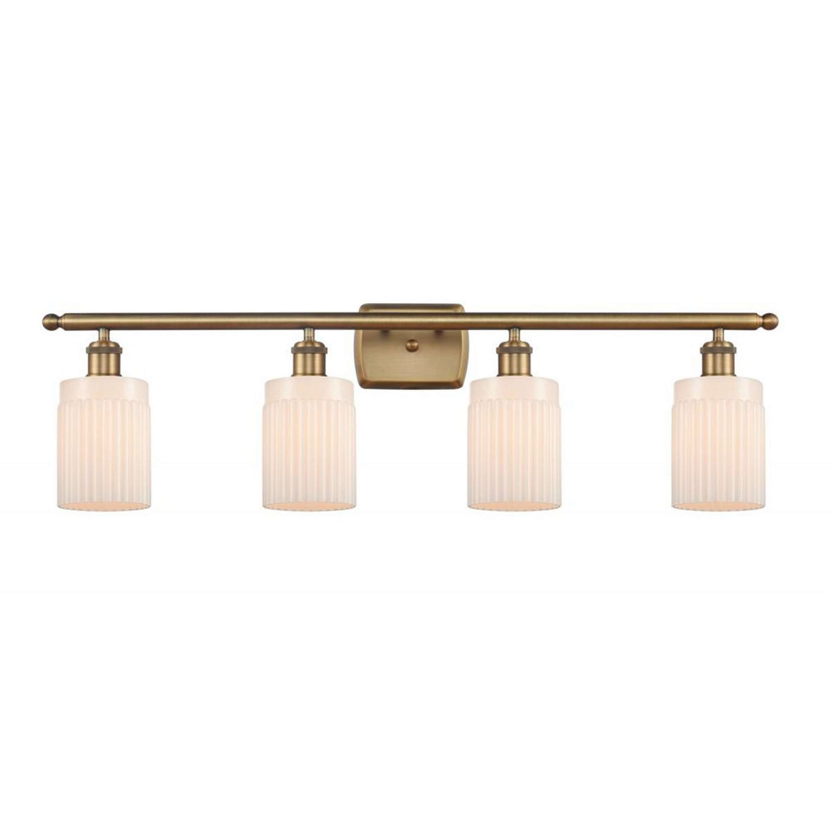 A Ridged Austin Opal Glass Vanity Light - 4 Light with Brushed Brass / Opal Glass color