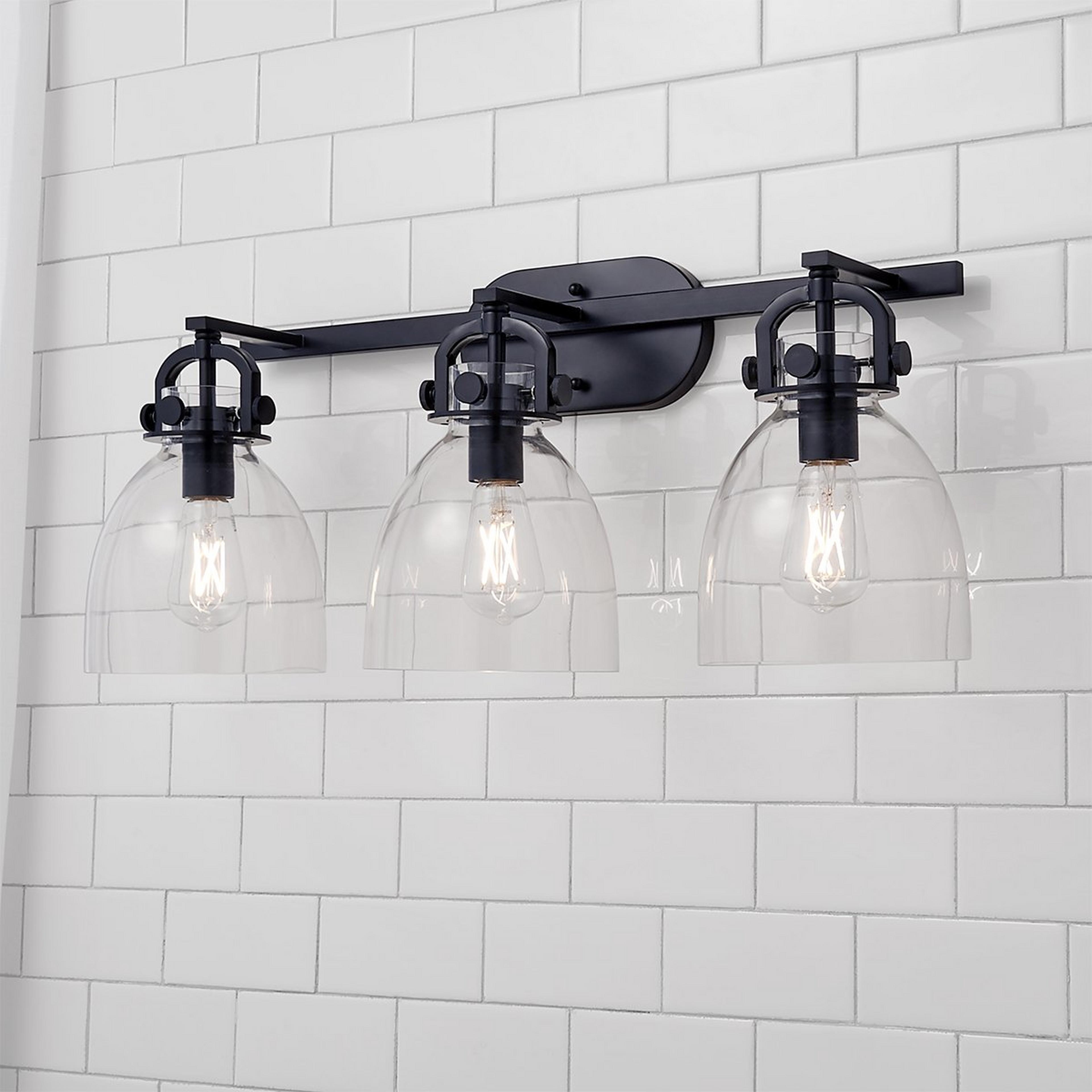 A Urban Dome Vanity Light - 3 Light with Black / Clear Glass color